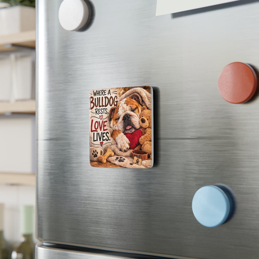 Where a Bulldog Rests Love Lives Porcelain Magnet