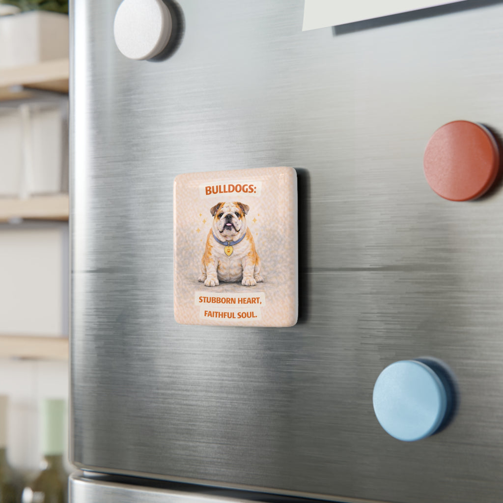 Bulldog Illustration Square Porcelain Magnet | Stubborn Heart Faithful Soul