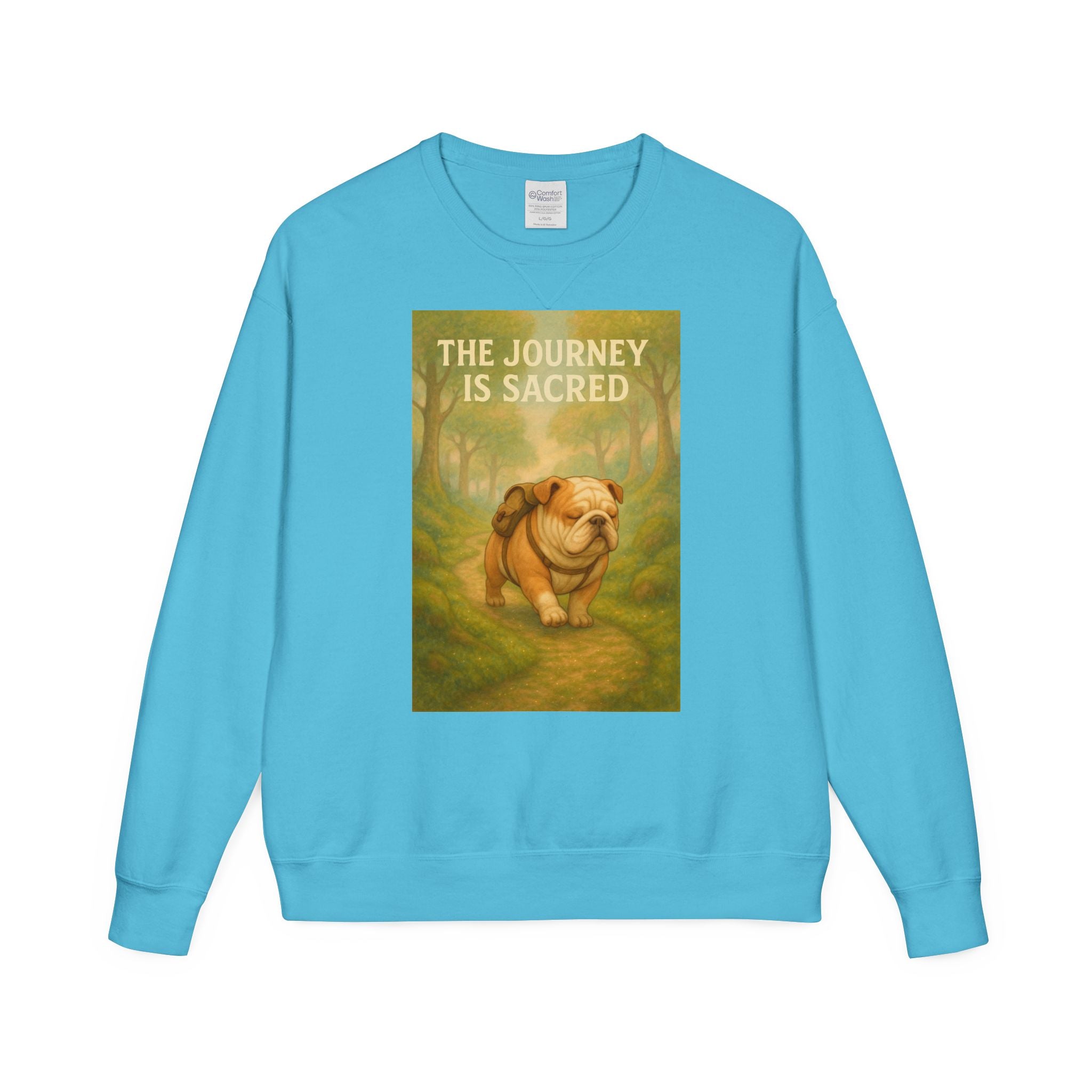 Journey is Sacred English Bulldog Sweatshirt, Unisex ComfortWash Crewneck, Cozy Dog Lover Gift, Nature Theme Apparel, Dog Owner Sweatshirt