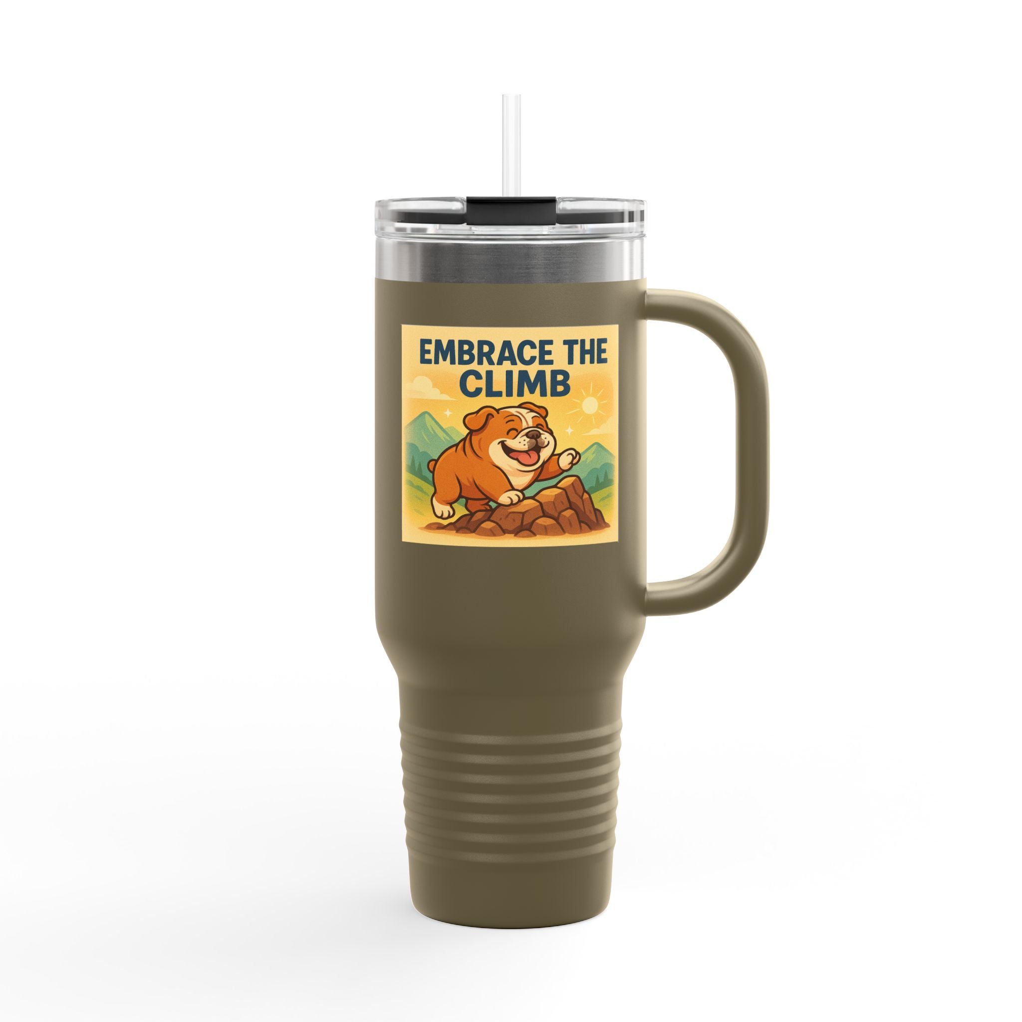 Insulated English Bulldogs Travel Mug - Embrace the Climb, Adventure Mug, Outdoor Drinkware, Motivational Gift, Travel Cup, Nature Lovers