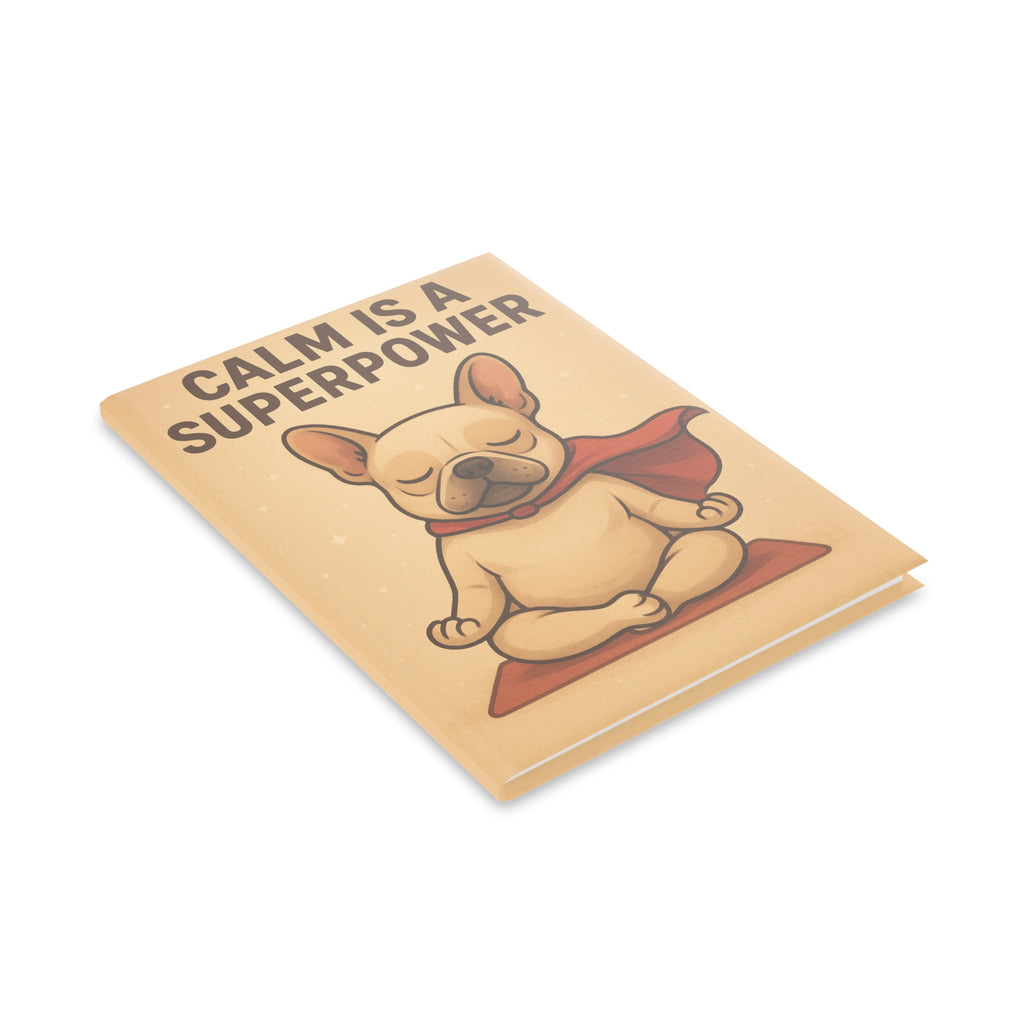 Calm Superpower Hardcover Notebook, Inspirational Journal, Gift for Dog Lovers, Meditation Diary, Cute Puppy Design
