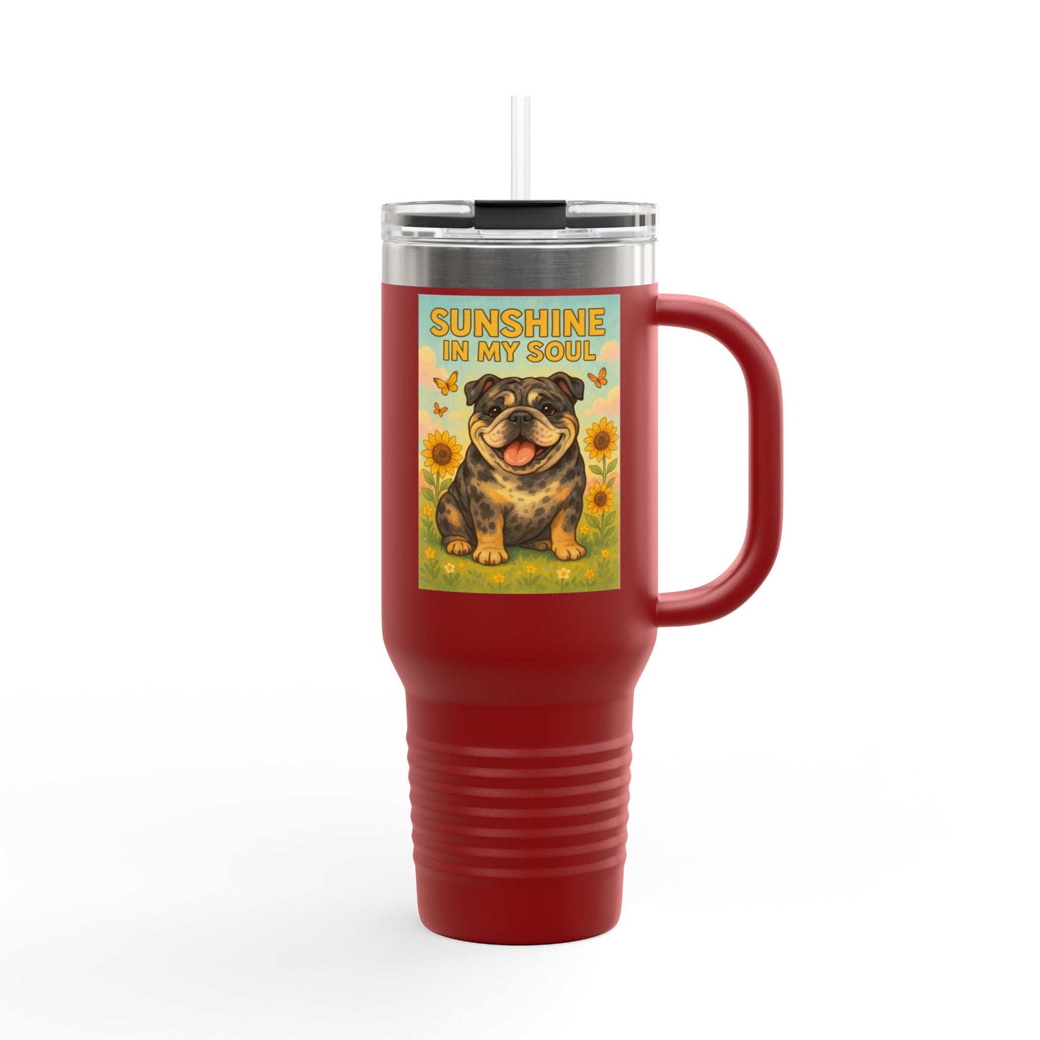 Sunshine in My Soul Travel Mug, Insulated Mug for Coffee Lovers, Funny Dog Travel Coffee Cup, Perfect Gift for Bulldog Lovers