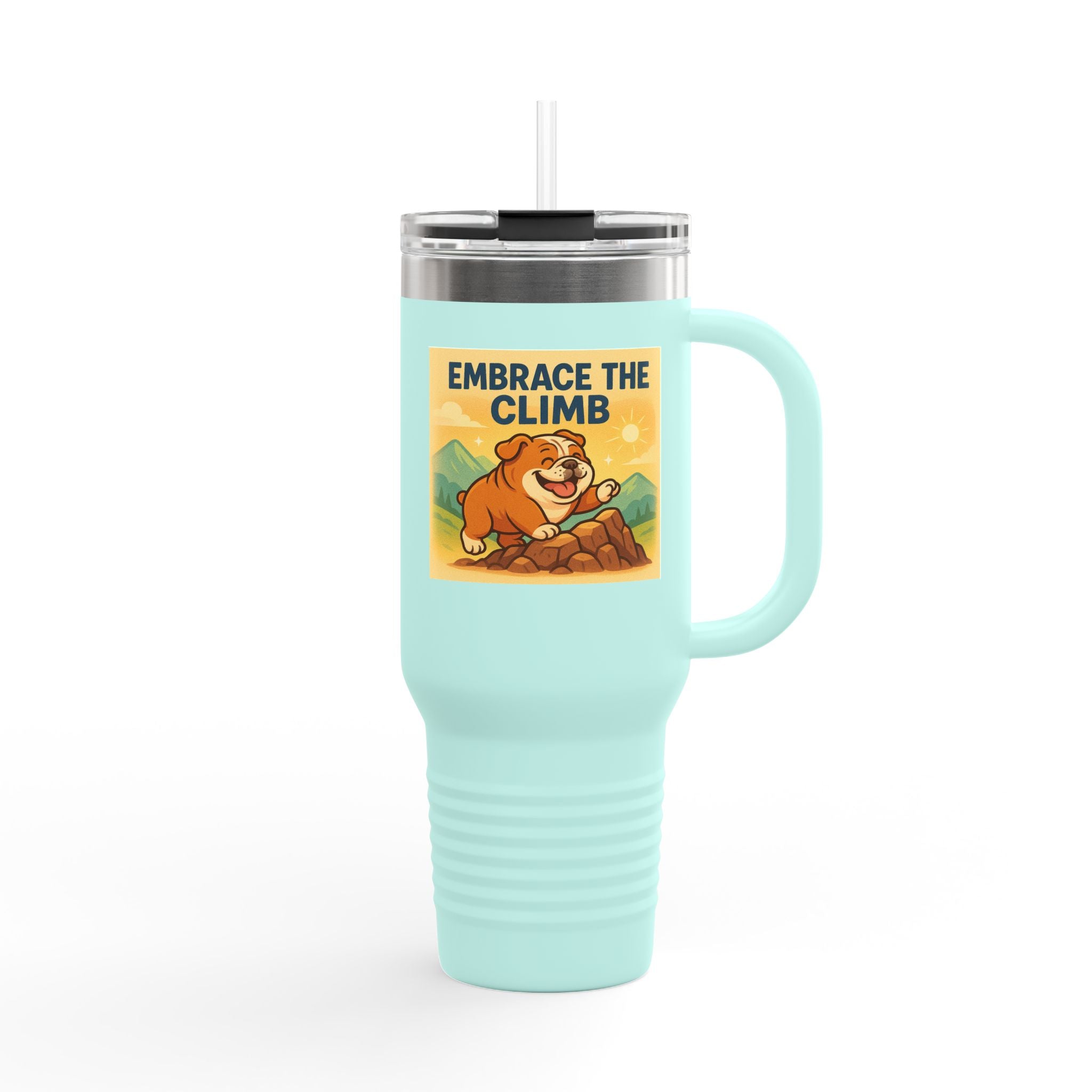 Insulated English Bulldogs Travel Mug - Embrace the Climb, Adventure Mug, Outdoor Drinkware, Motivational Gift, Travel Cup, Nature Lovers