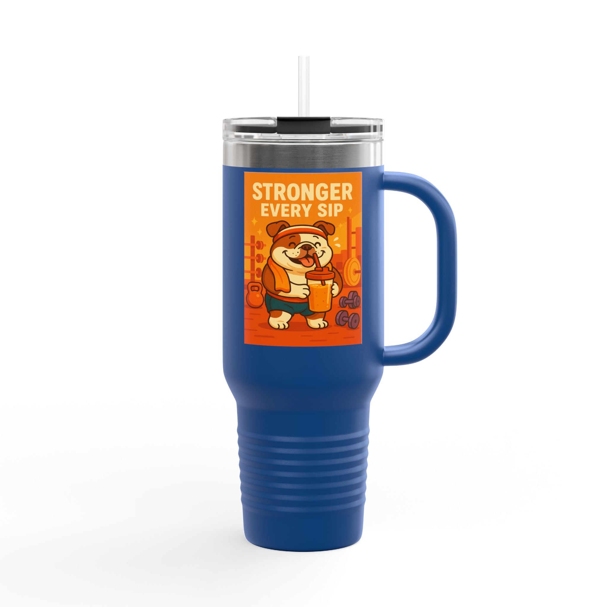 Stronger Every Sip Insulated Travel Mug, 40oz | Funny Bulldog Travel Cup, Coffee Mug, Beverage Tumbler, Gift for English Bulldog Lovers