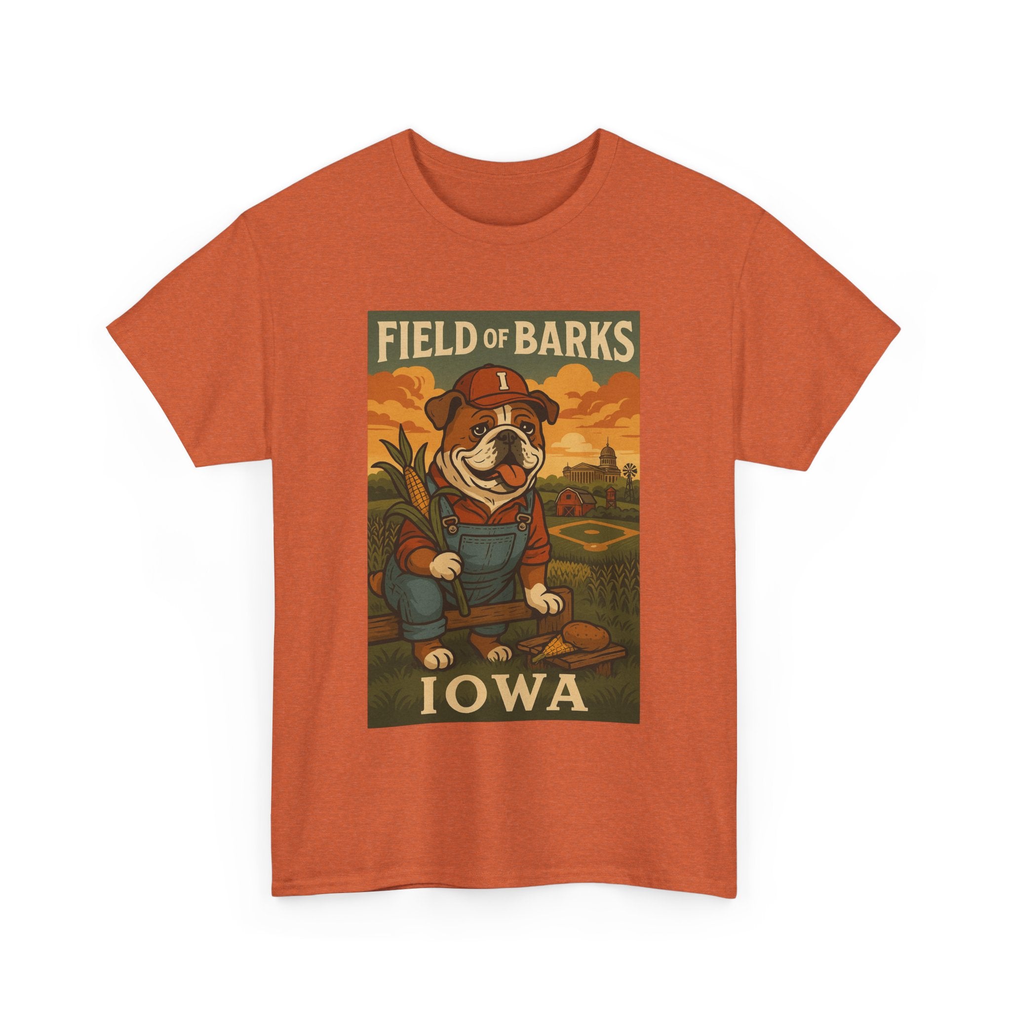 IOWA Field of Barks Unisex Heavy Cotton Tee Cute Dog Baseball Shirt