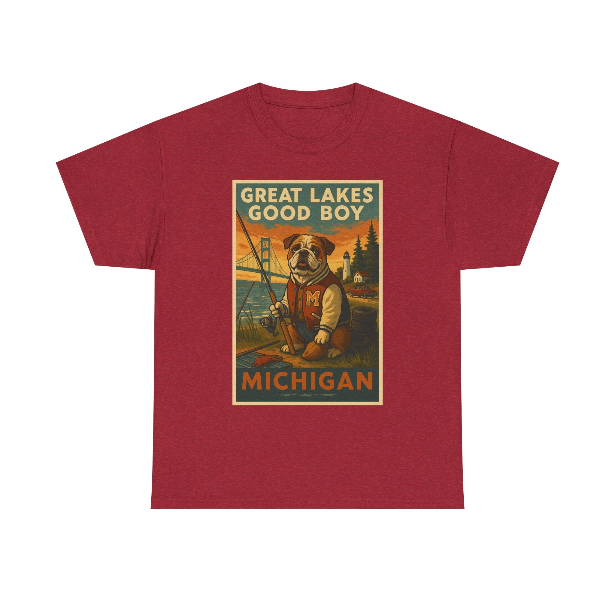 Vintage Dog Lover Tee, Great Lakes Fishing Shirt, Michigan Gift for Pet Owners, Unisex Cotton Tee, Outdoor Adventure Top