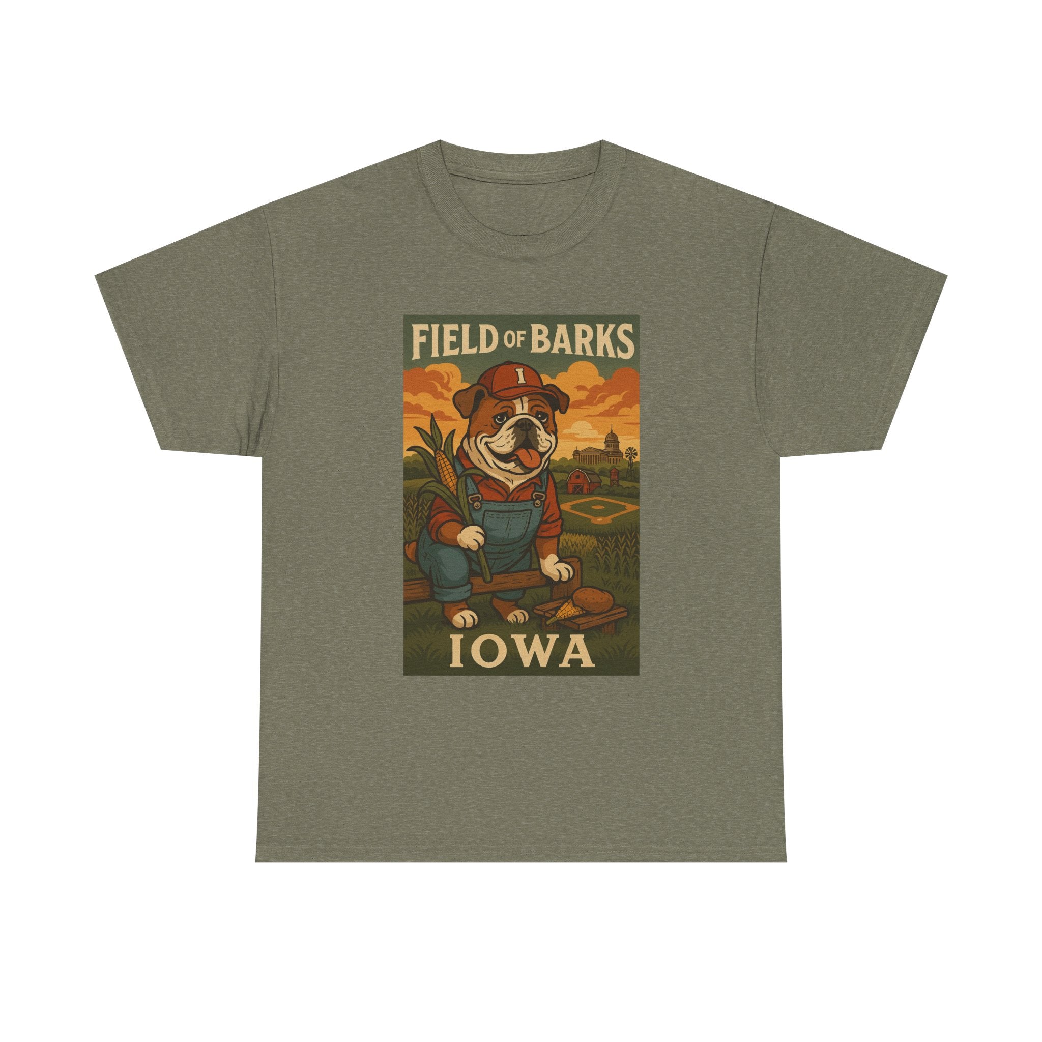 IOWA Field of Barks Unisex Heavy Cotton Tee Cute Dog Baseball Shirt