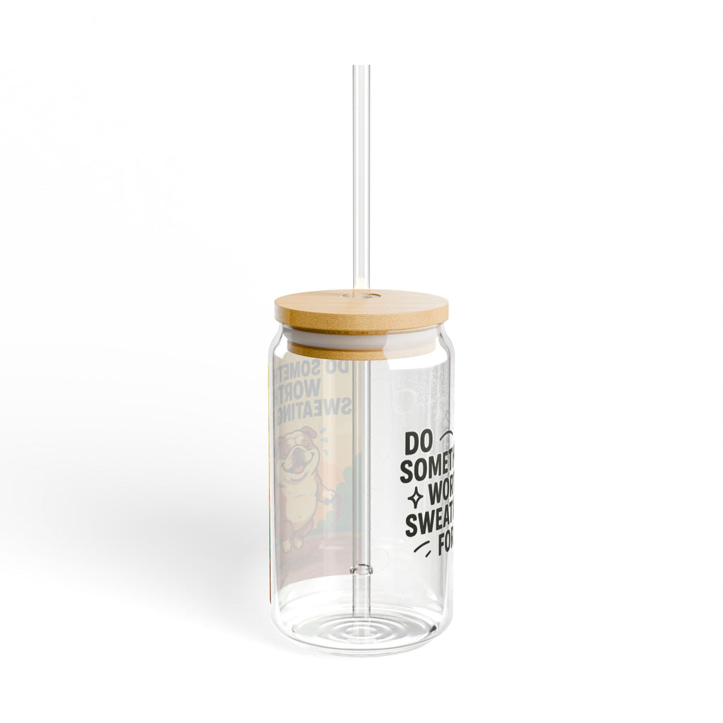 Fun Motivational Sipper Glass, 16oz Drinkware for Positive Vibes, Cute Pug Art, Gift for Pet Lovers, Home & Office Use