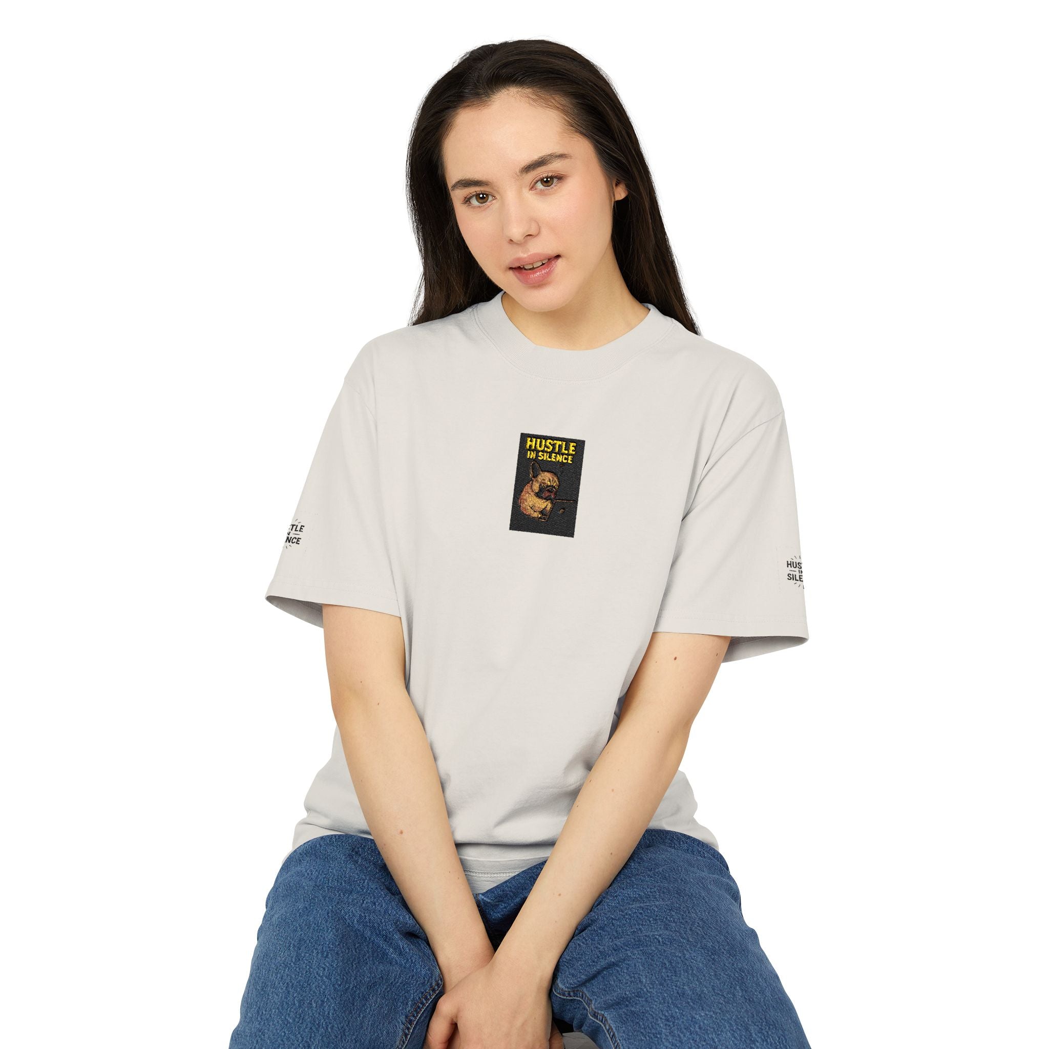 Vintage "Hustle In Silence" Graphic Small Chest Print Tee