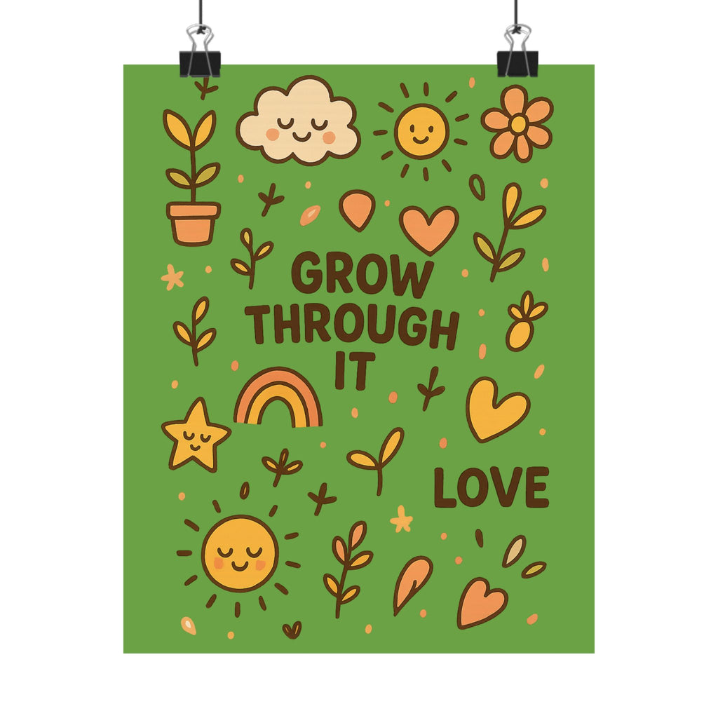 Grow Through It Matte Vertical Posters, Inspirational Wall Art, Home Decor, Gift for Friends, Positive Vibes, Nature Theme, Botanical Design