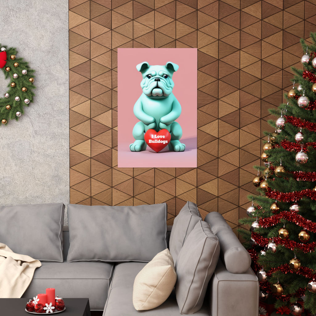 Bulldog Art Print, Bulldog Poster, Bulldog Wall Art , I love Bulldogs, English Bulldog On Matte Vertical Posters