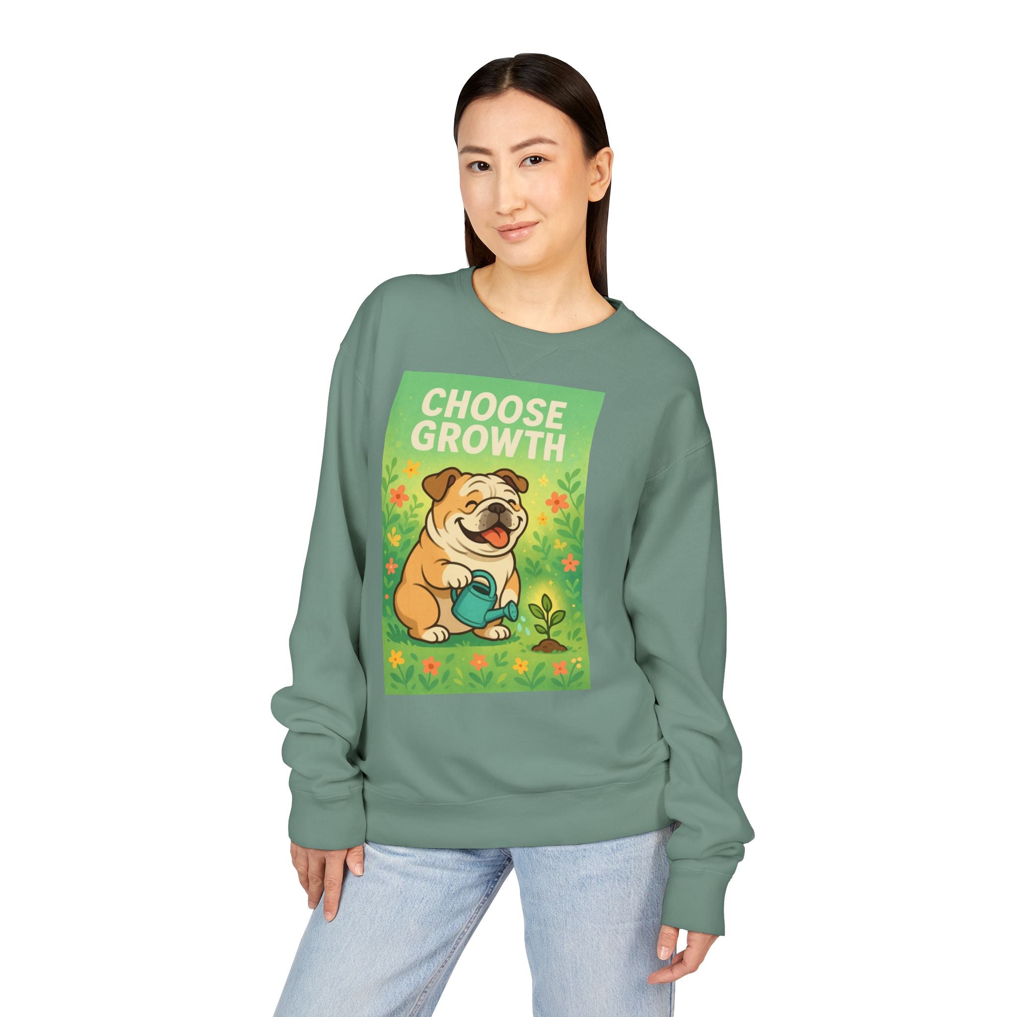Choose Growth English Bulldog Sweatshirt, Cute Dog Sweater, Positive Vibe Apparel, Gift for Dog Lovers, Cozy Crewneck