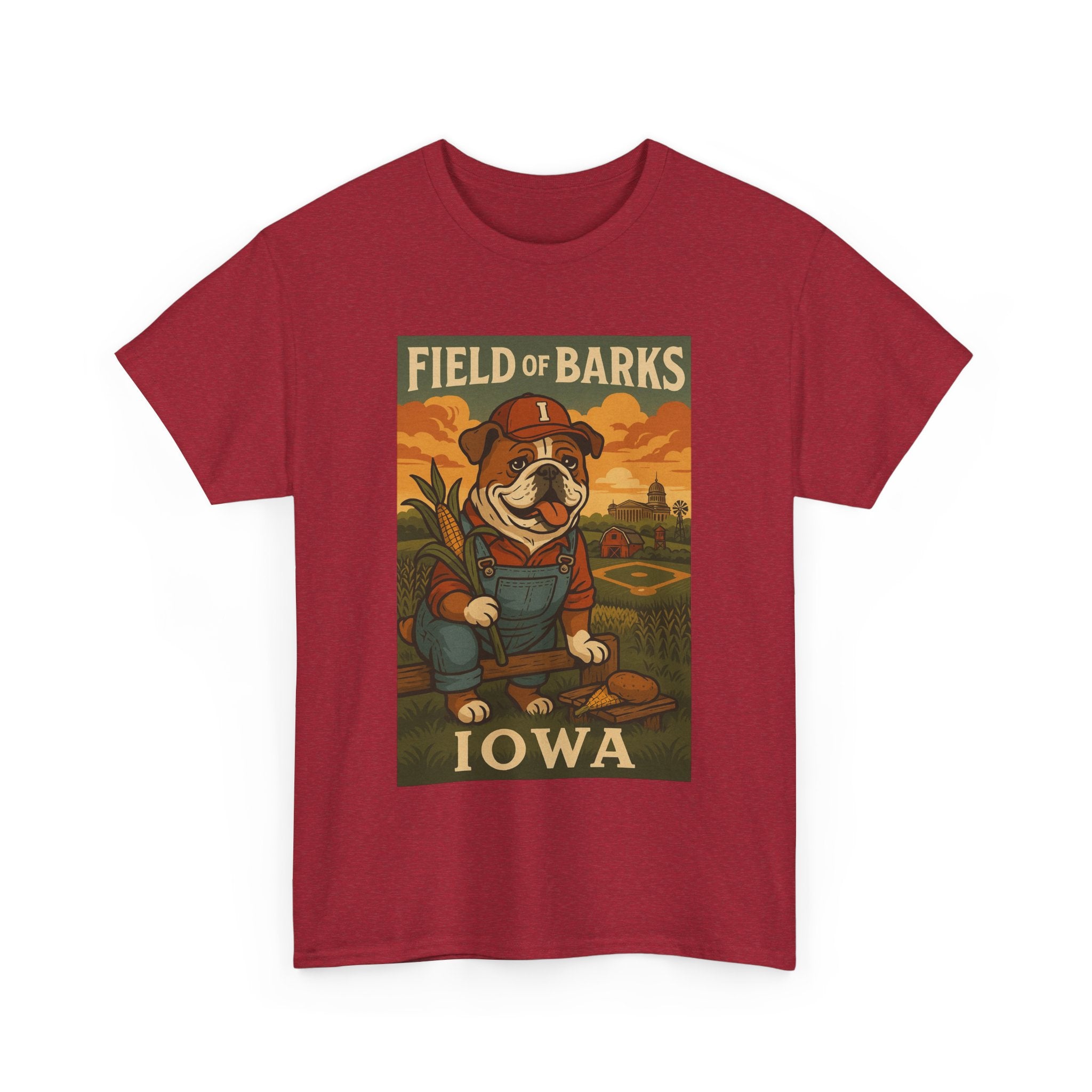 IOWA Field of Barks Unisex Heavy Cotton Tee Cute Dog Baseball Shirt