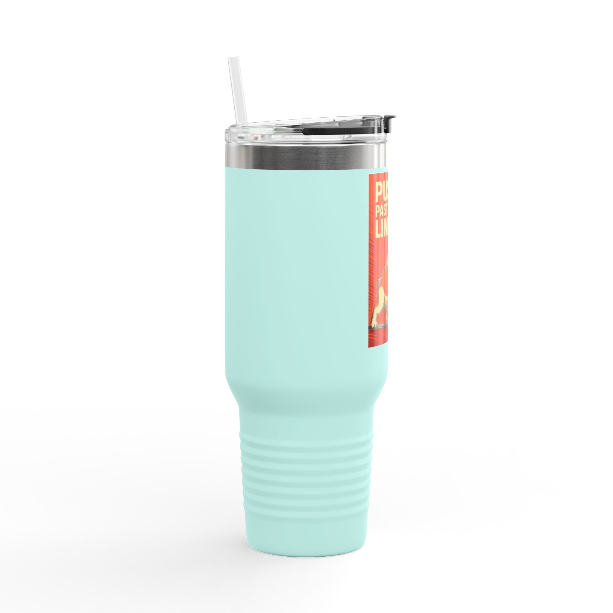 Motivational Insulated Travel Mug | 40oz Coffee Cup, Push Past the Limits, Rigid & Durable, Perfect for Workouts, Adventures, Bulldog Gifts