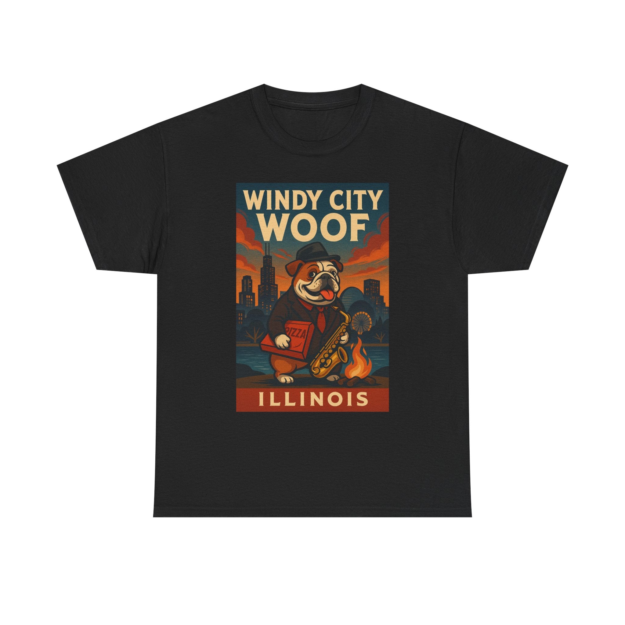Windy City Woof Unisex Heavy Cotton Tee Fun Chicago Dog Graphic TShirt