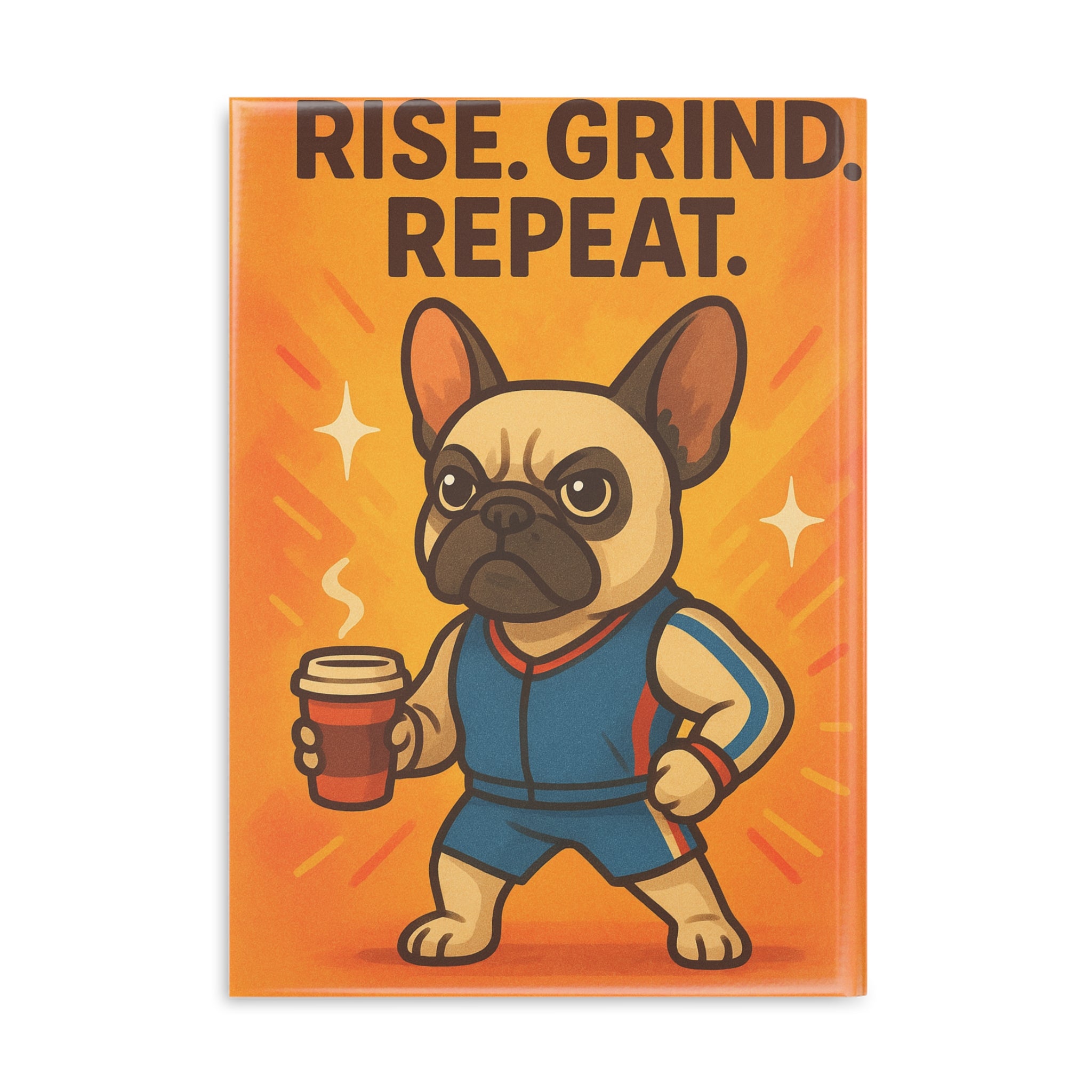 Fitness Motivational Hardcover Notebook with Puffy Covers, Cute French Bulldog, Workout Journal, Rise Grind Repeat