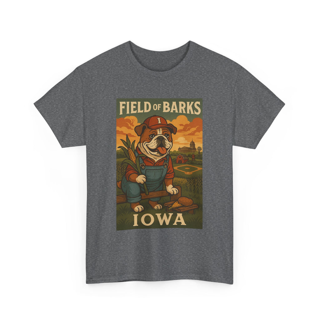 IOWA Field of Barks Unisex Heavy Cotton Tee Cute Dog Baseball Shirt