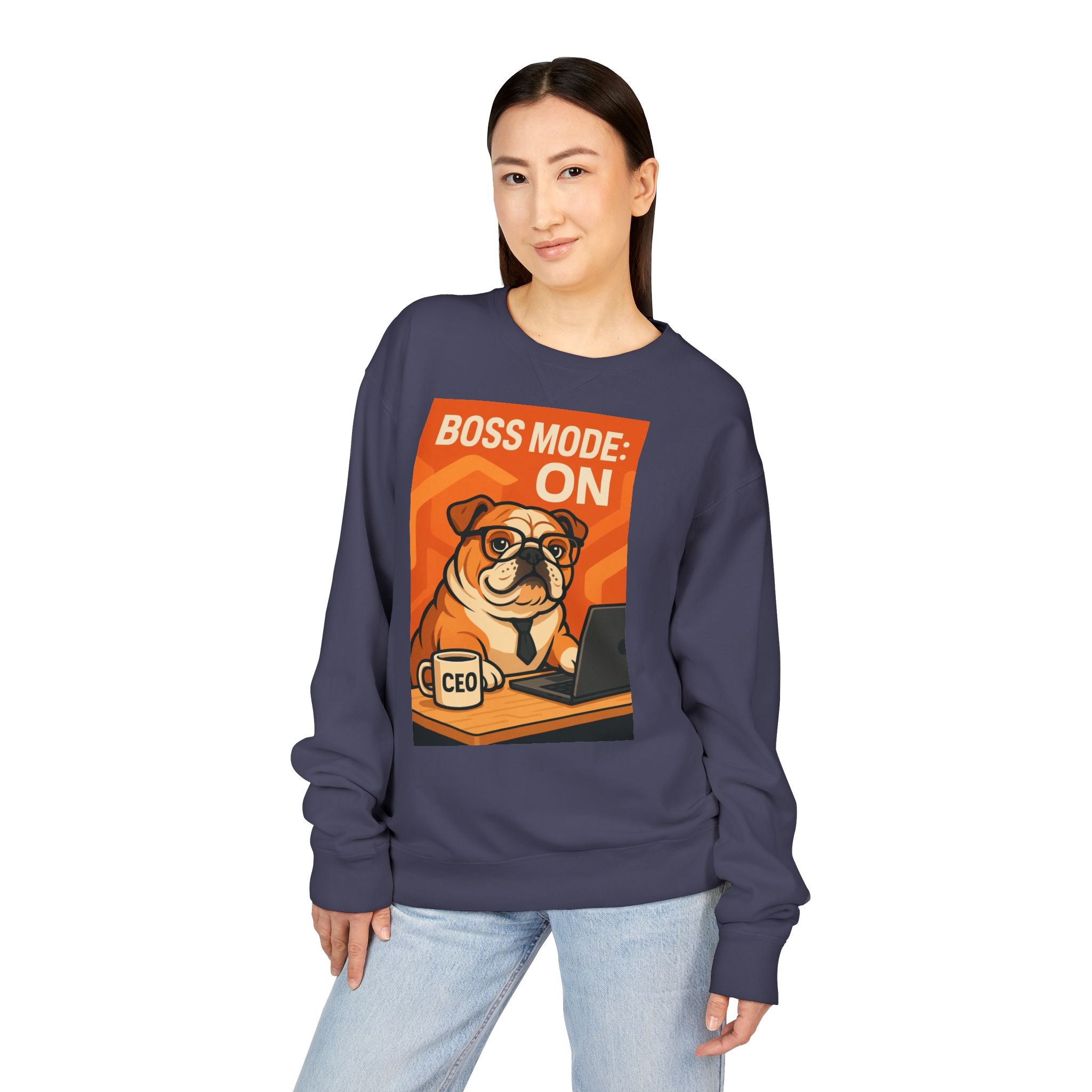 Funny English Bulldog Sweatshirt, Boss Mode Crewneck, Pet Lover Gift, Casual Wear, Unisex Sweater, Dog-Themed Apparel