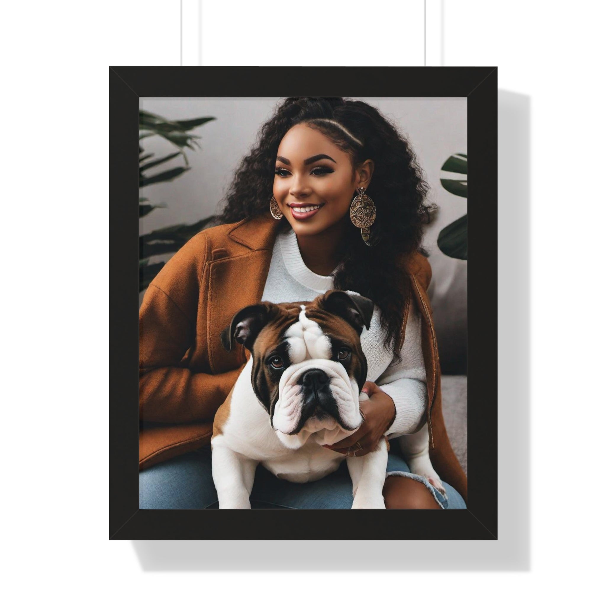 English Bulldog With His Beautiful Owner, Couch Potato, Cute Bulldog, Bulldog Lover, Framed Vertical Poster