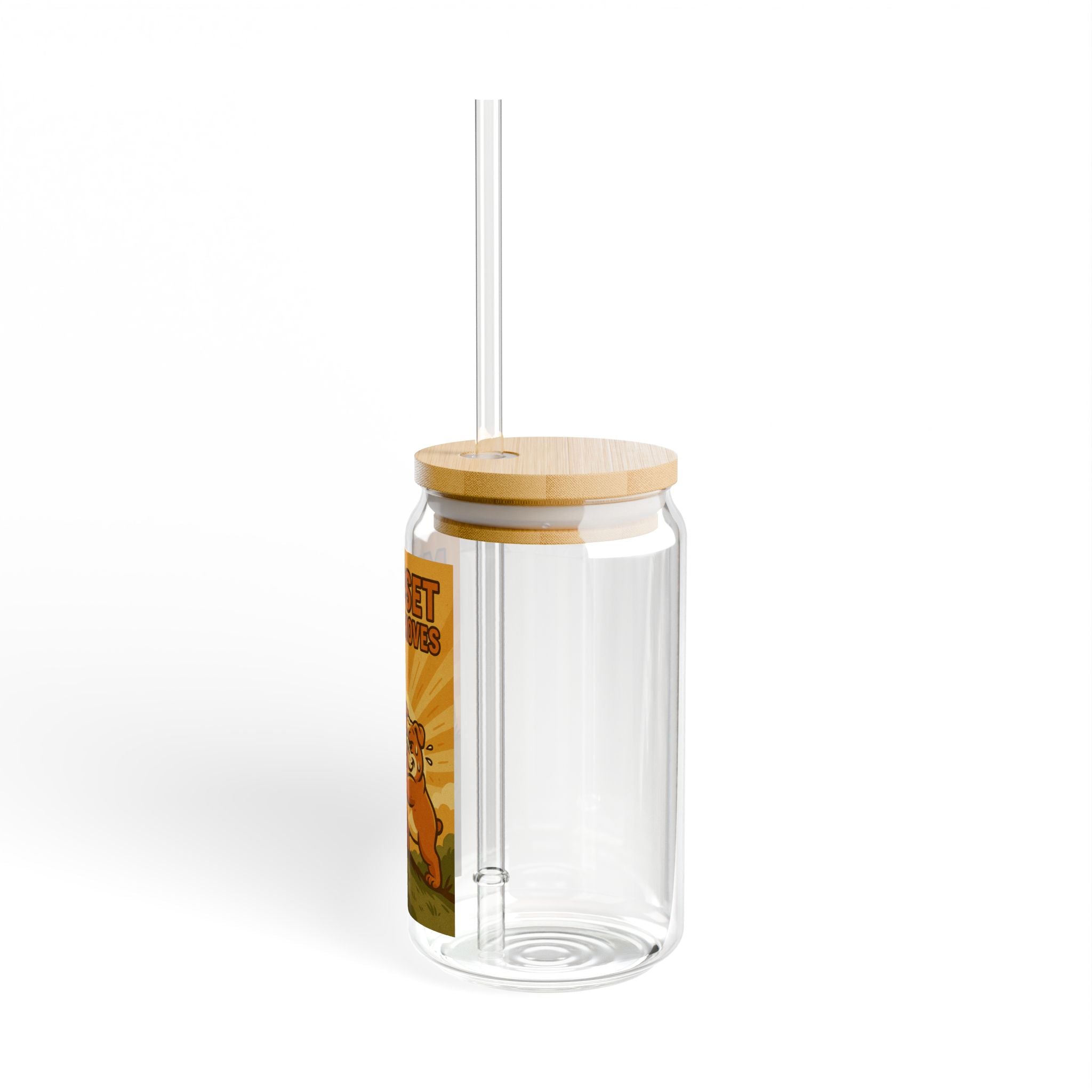 Motivational Sipper Glass - "Mindset Makes Moves" Retro Bear 16oz