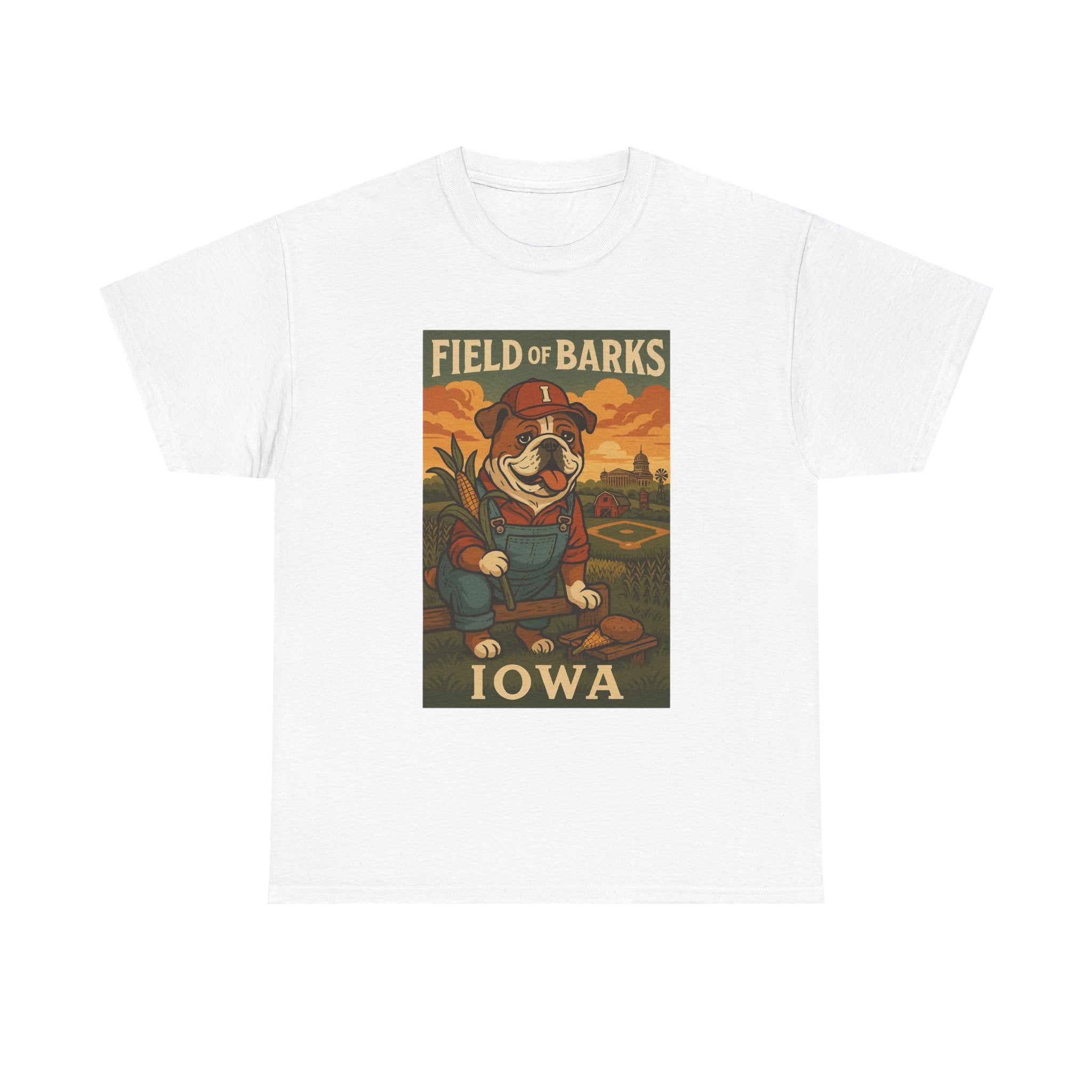 IOWA Field of Barks Unisex Heavy Cotton Tee Cute Dog Baseball Shirt