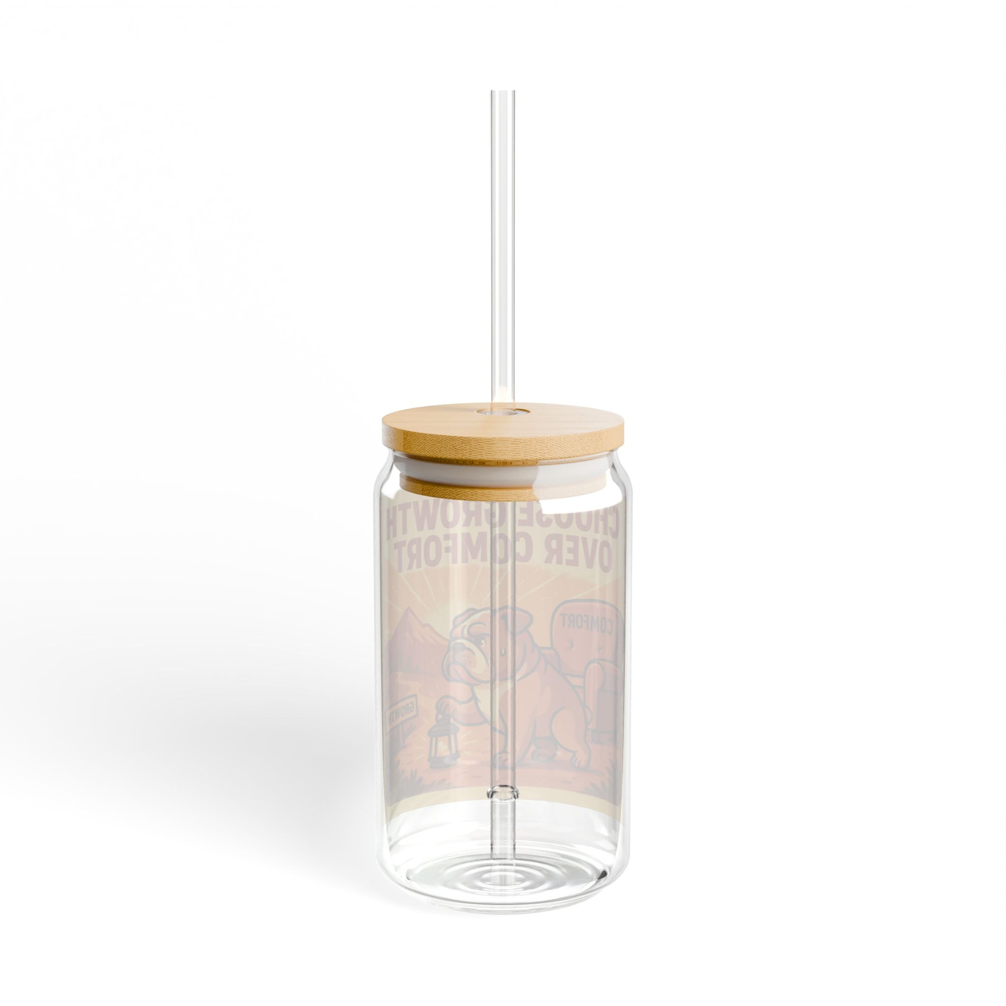 Choose Growth Over Comfort Sipper Glass 16oz Motivational Drink Jar with Straw