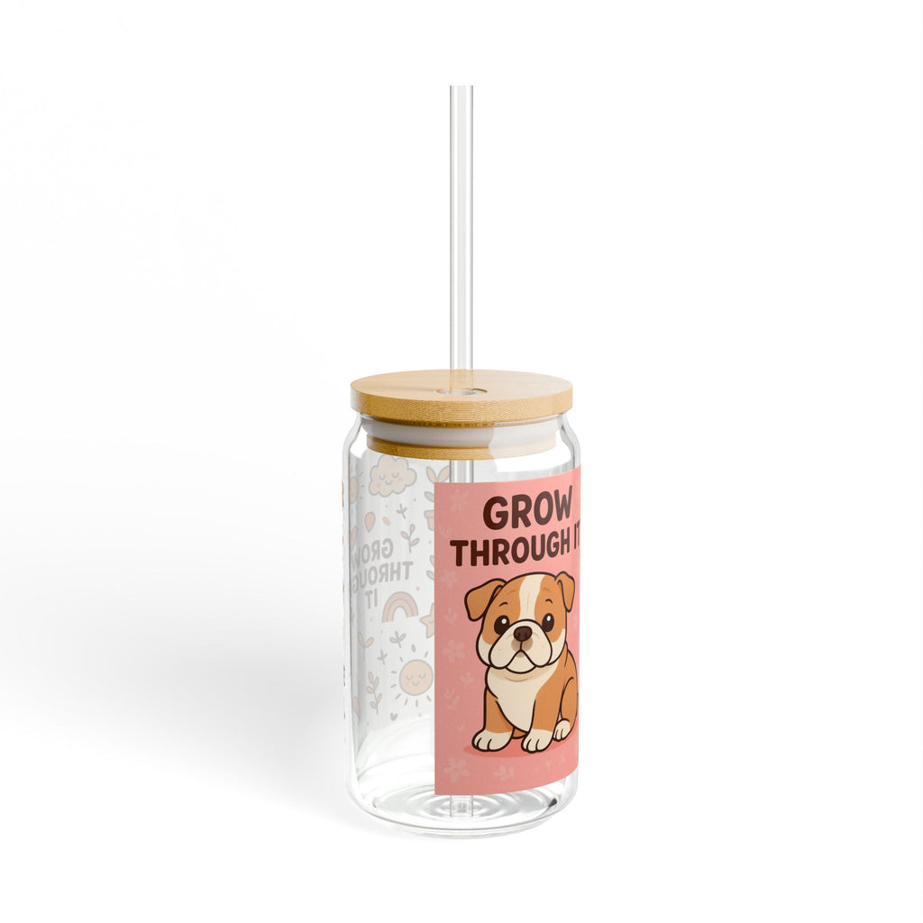 Optimistic Floral Sipper Glass, 16oz - Eco-Friendly Water Bottle, Motivational Drinkware, Garden Party, Wellness Gift, Home Decor