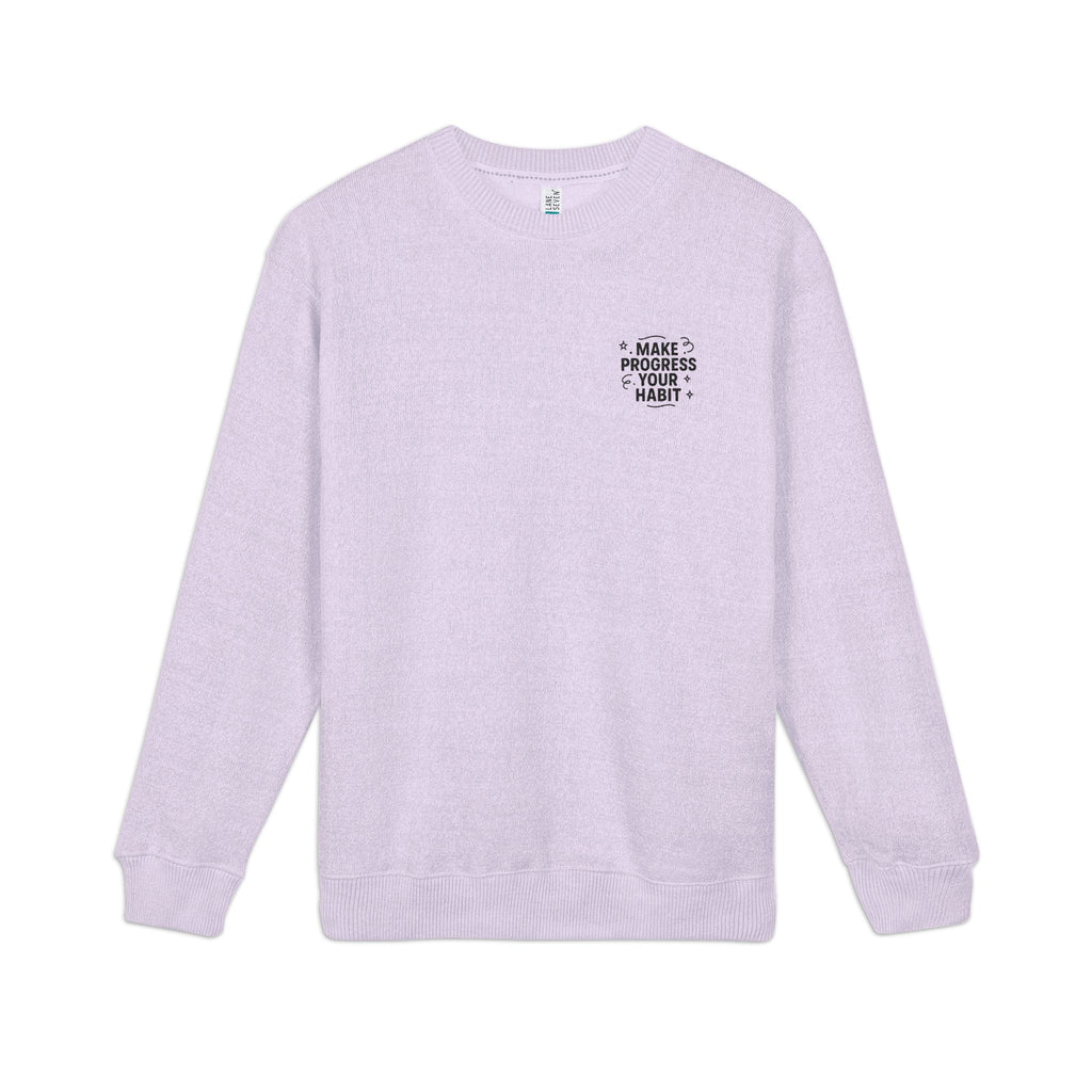 Nantucket Embroidered Crewneck Sweatshirt "Make Progress Your Habit" Cozy Coastal Chest Logo