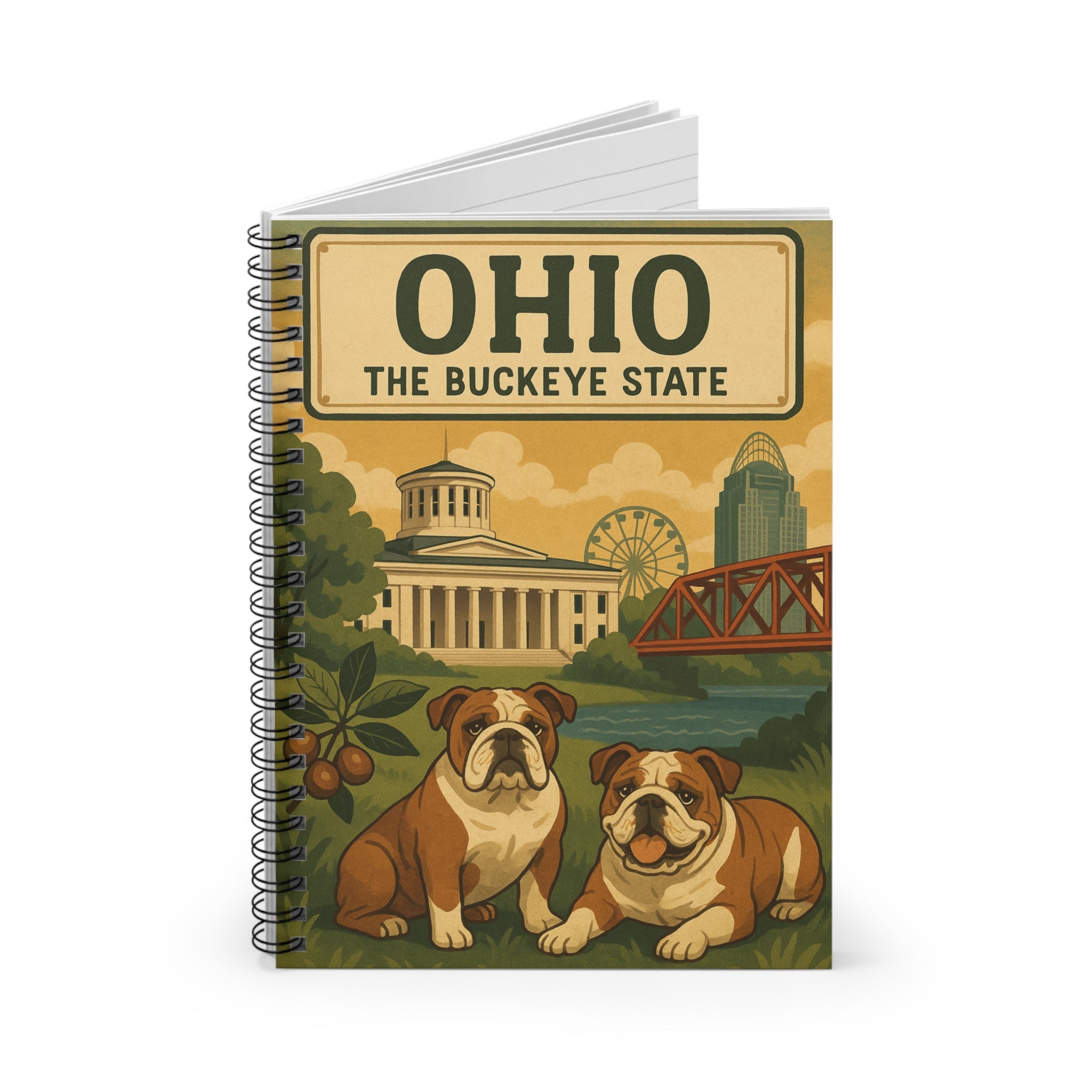 Ohio Inspired Spiral Notebook - The Buckeye State, Travel Journal, Gift for Ohio Residents, College Supplies, Vintage Art