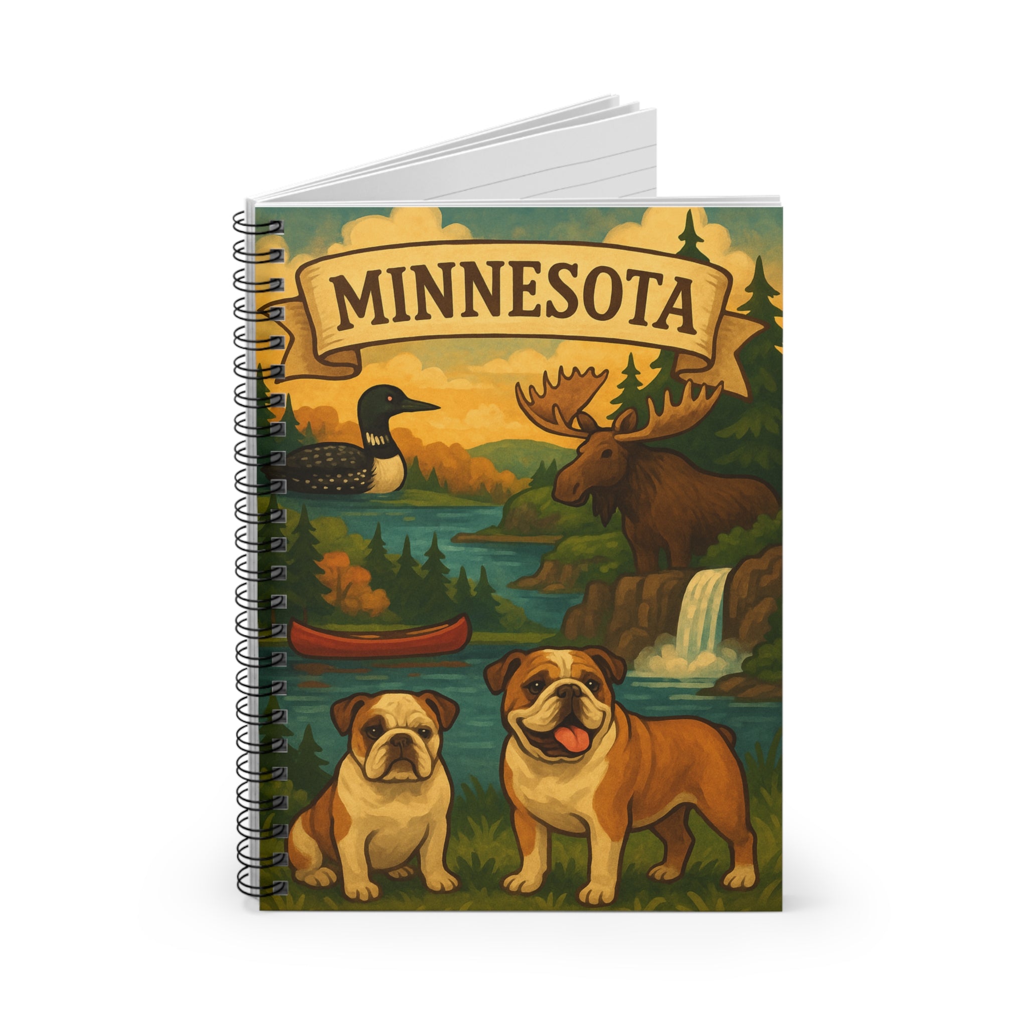 Minnesota Adventure Spiral Notebook | Travel Journal, Dog Lover's Gift, Nature Sketchbook, Vintage Art Notebook