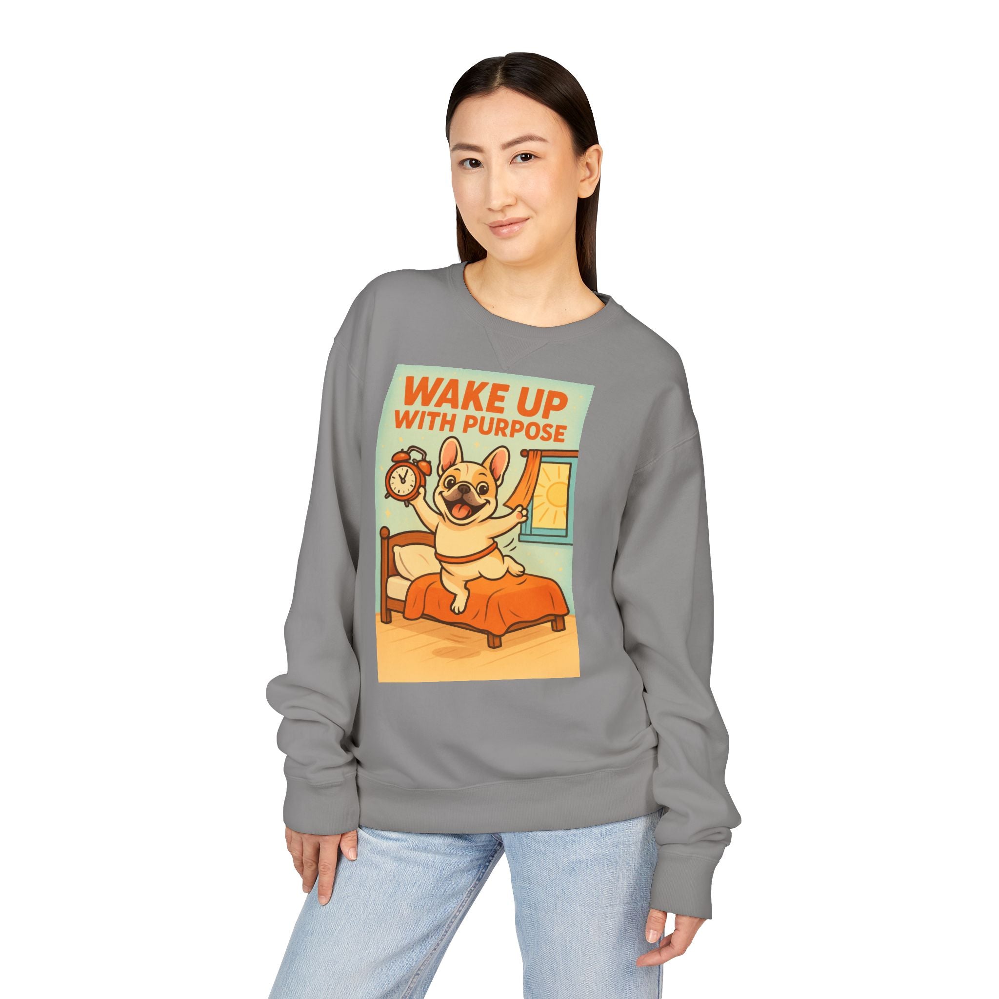 French Bulldog 'Wake Up With Purpose' Sweatshirt | Cozy Crewneck | Pet Lover Gift | Cute Gift for Dog Lovers | Everyday Comfort