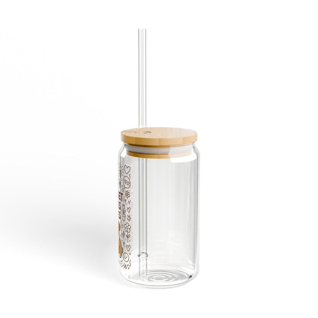 Mindset Makes Moves Glass Sipper — 16oz Cute Puppy Motivational Straw Tumbler