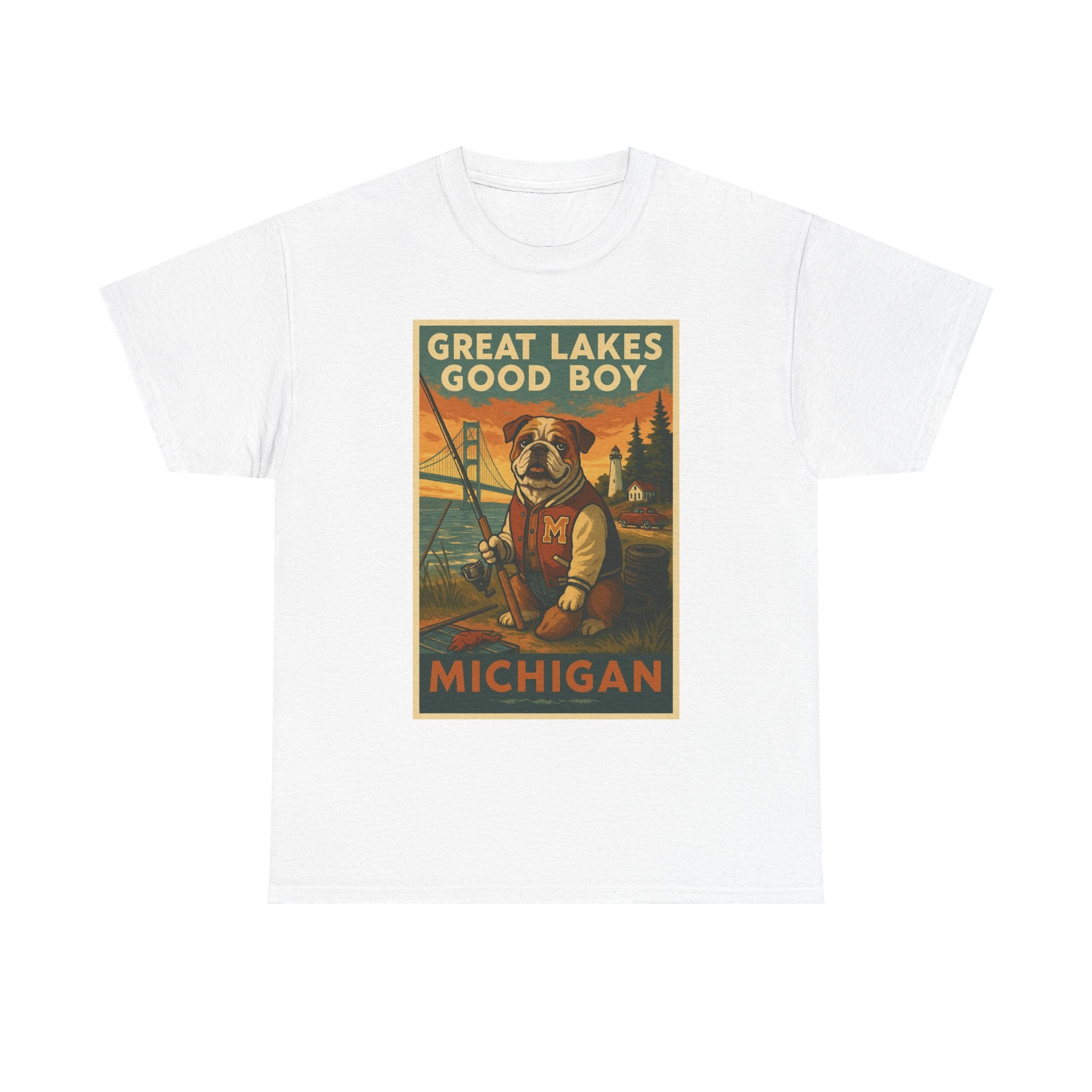 Vintage Dog Lover Tee, Great Lakes Fishing Shirt, Michigan Gift for Pet Owners, Unisex Cotton Tee, Outdoor Adventure Top