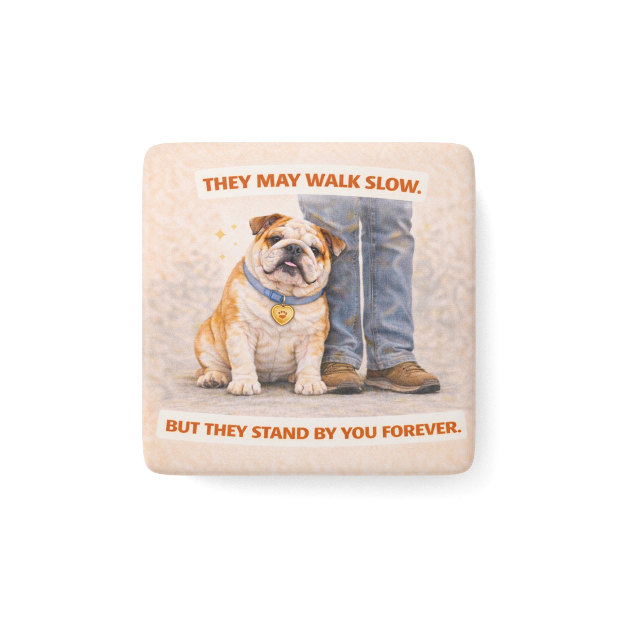 They May Walk Slow Bulldog Magnet | Porcelain Square