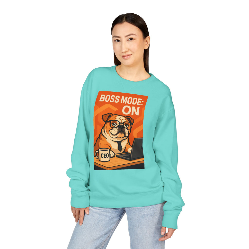 Funny English Bulldog Sweatshirt, Boss Mode Crewneck, Pet Lover Gift, Casual Wear, Unisex Sweater, Dog-Themed Apparel
