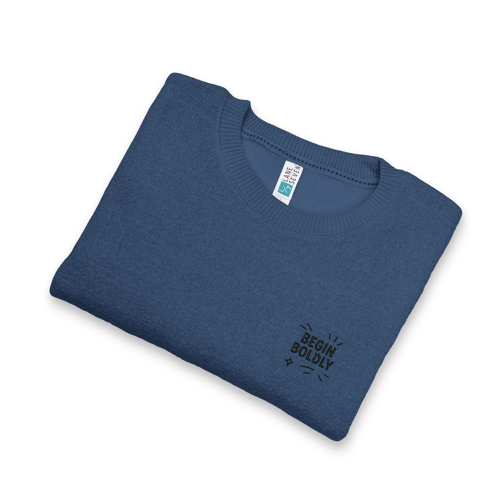 Nantucket Embroidered Crewneck Sweatshirt "Begin Boldly" Classic Coastal Pullover