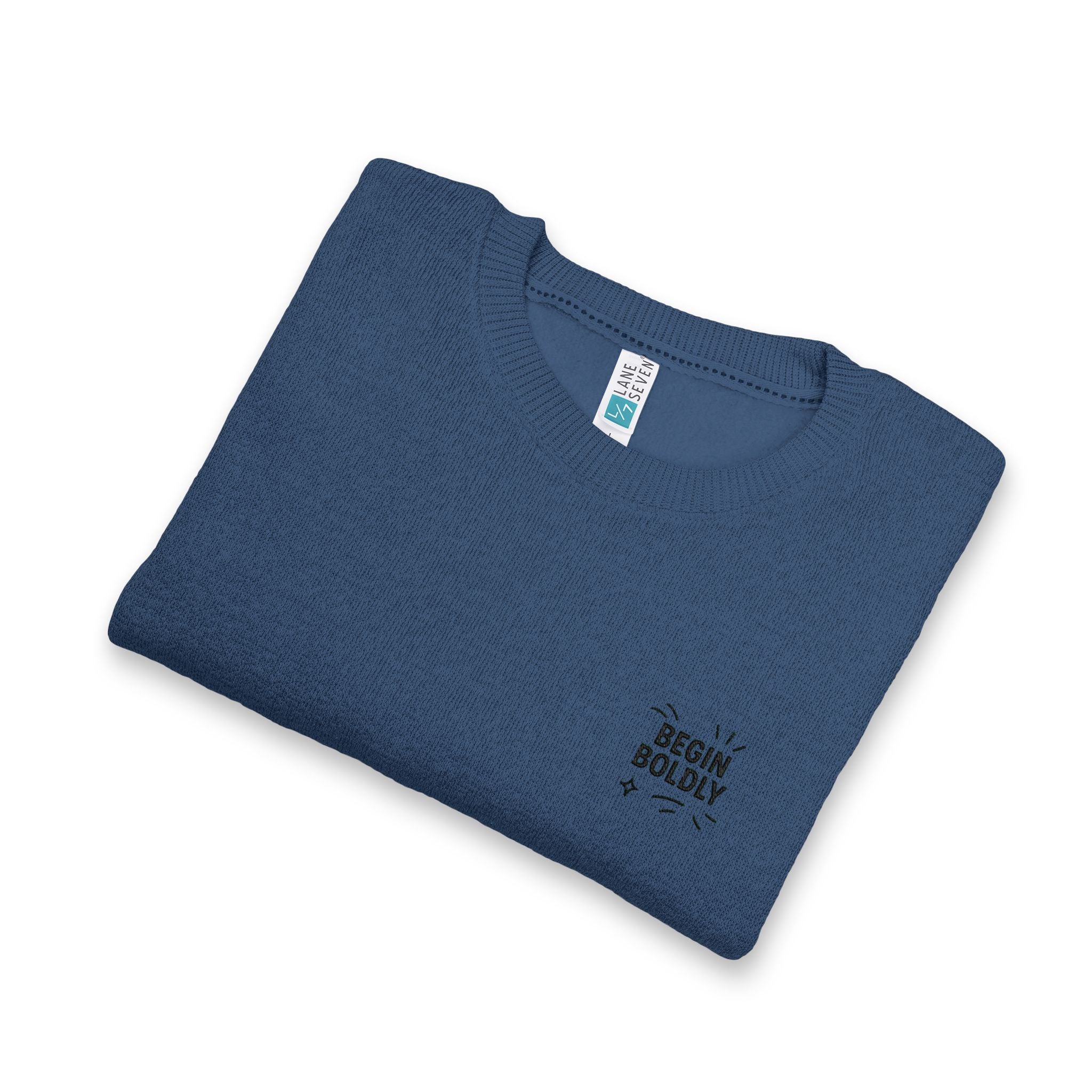Nantucket Embroidered Crewneck Sweatshirt "Begin Boldly" Classic Coastal Pullover