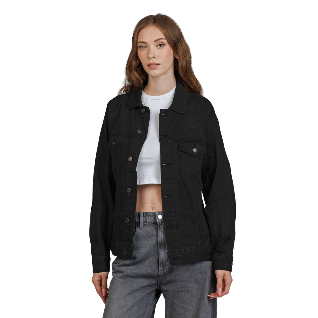Unisex Embroidered Make Progress Your Habit Denim Jacket - Casual Streetwear, Gift for Friends, Customized Outerwear, Unique Fashion Piece, Ideal for Parties