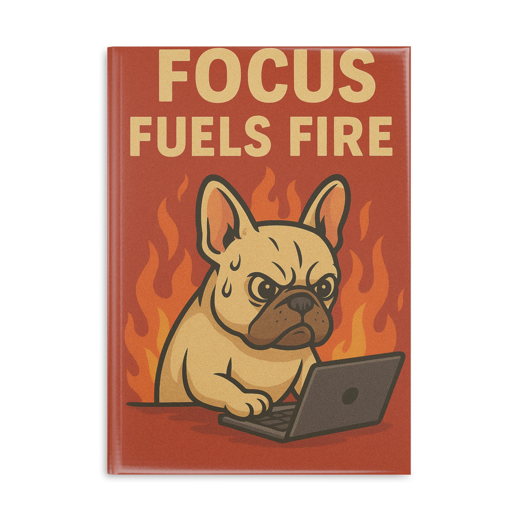 Motivational Hardcover Notebook, Cute Dog Art, Focus Fuels Fire Journal, Gift for Students, Work Journal, Creative Writing
