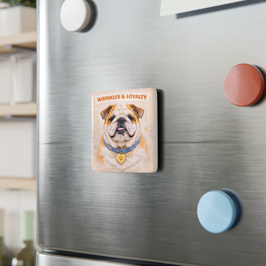 Wrinkles & Loyalty Bulldog Porcelain Magnet | Square