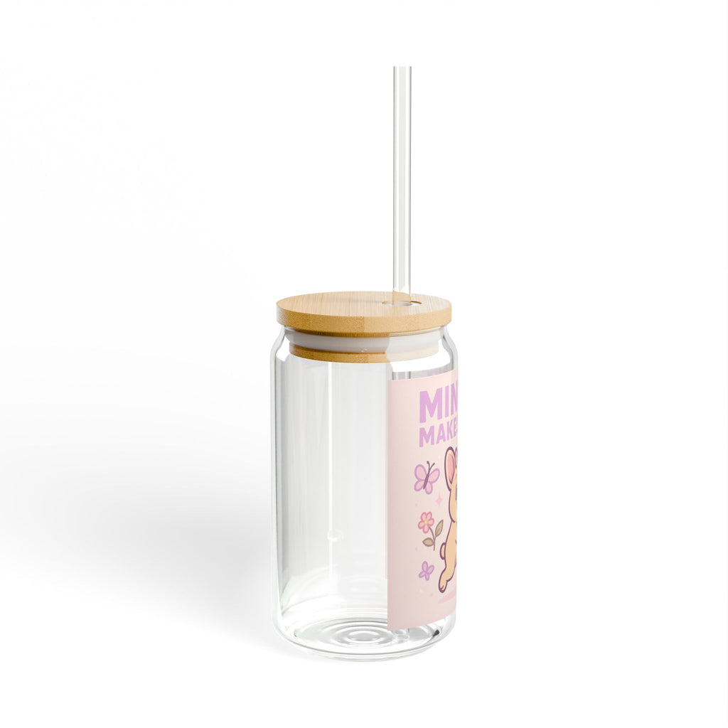 Mindset Makes Moves Glass Sipper  16oz Cute Motivational Drink Jar