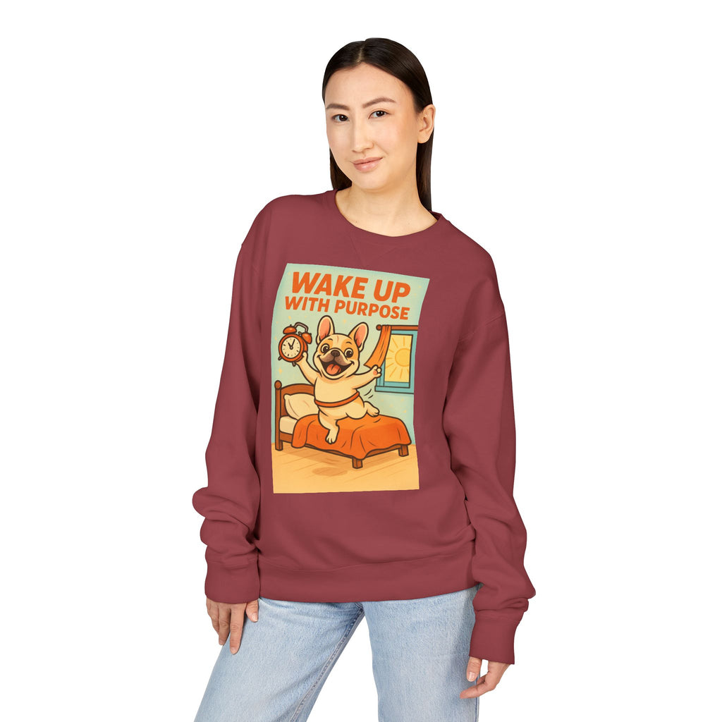 French Bulldog 'Wake Up With Purpose' Sweatshirt | Cozy Crewneck | Pet Lover Gift | Cute Gift for Dog Lovers | Everyday Comfort