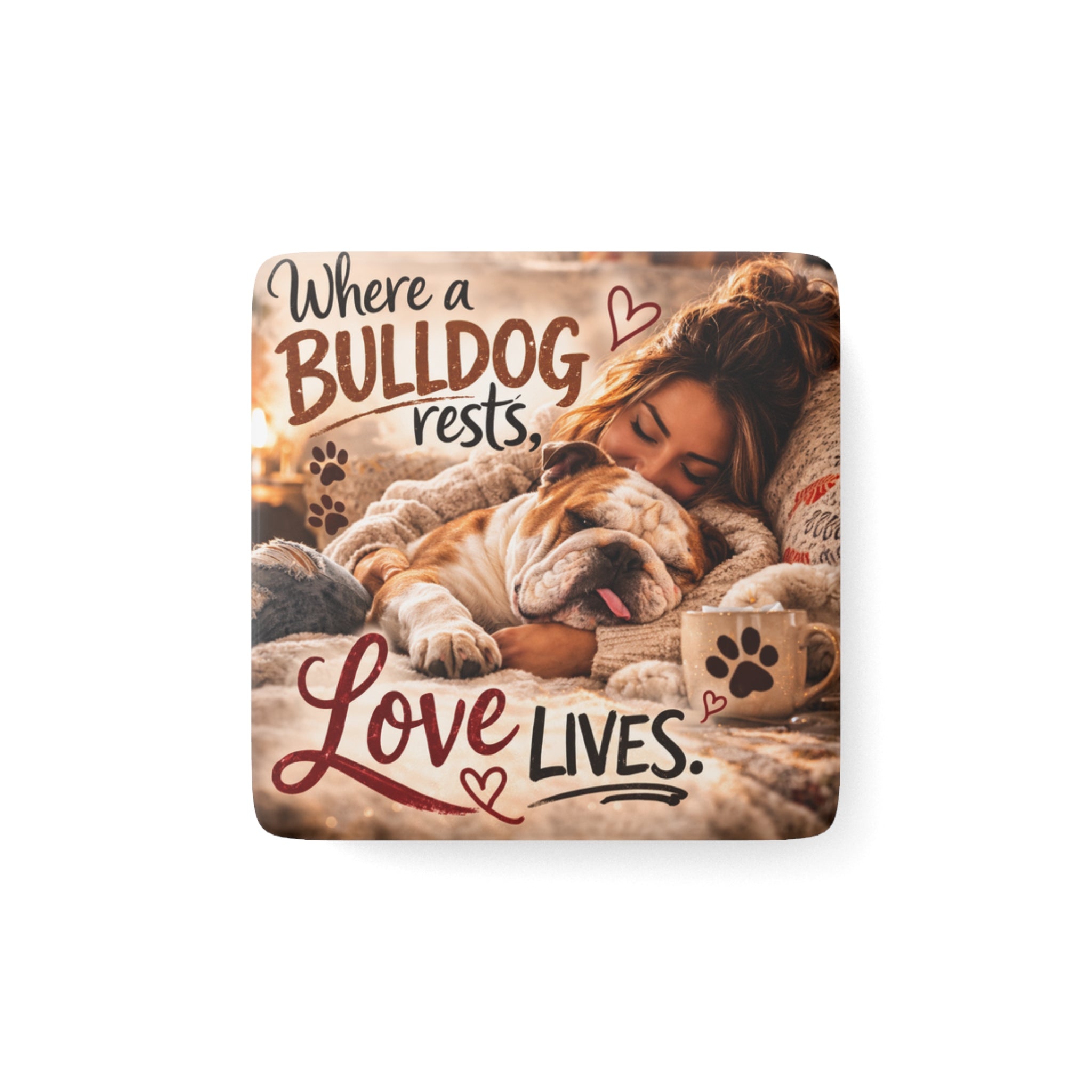 Where a Bulldog Rests Love Lives Porcelain Magnet