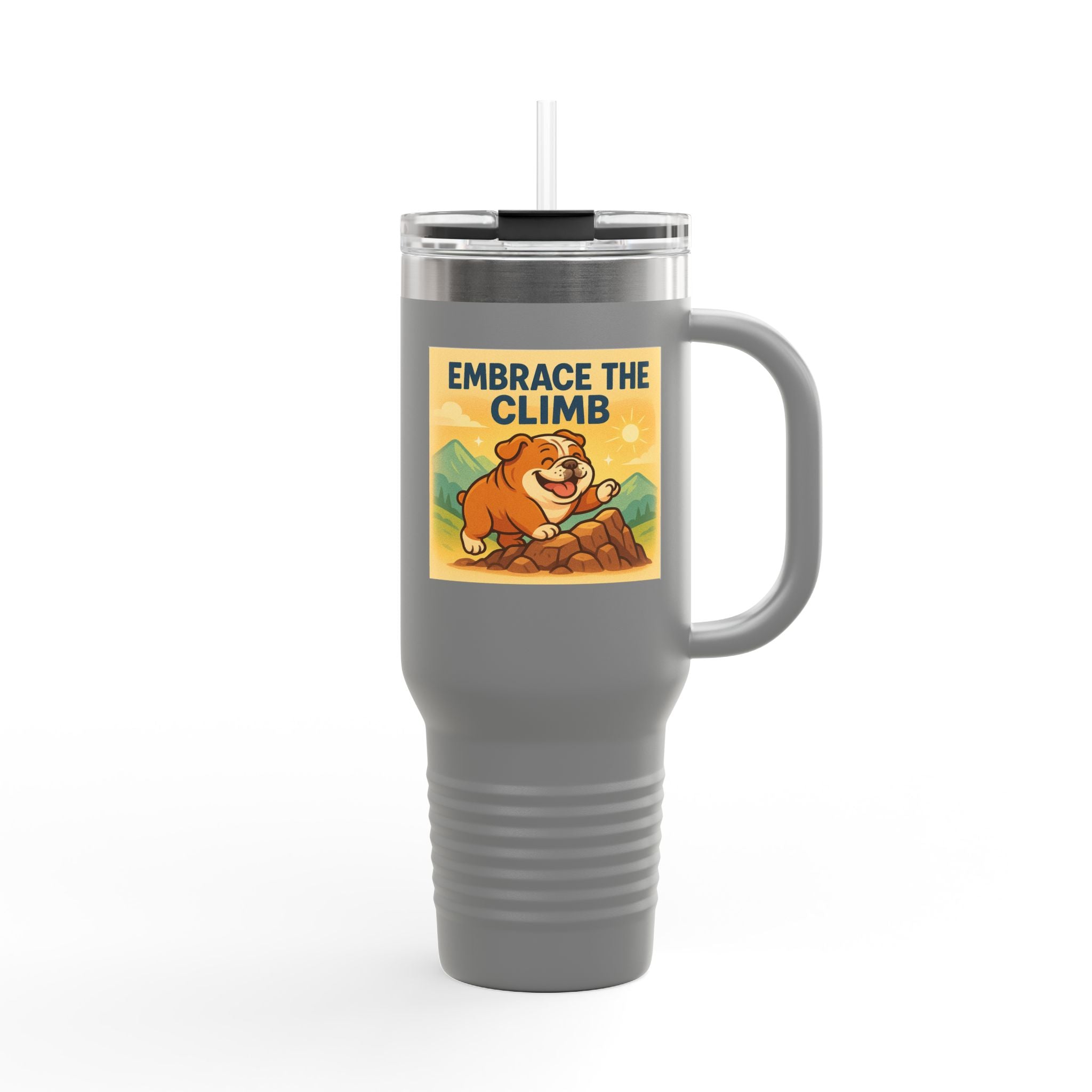 Insulated English Bulldogs Travel Mug - Embrace the Climb, Adventure Mug, Outdoor Drinkware, Motivational Gift, Travel Cup, Nature Lovers