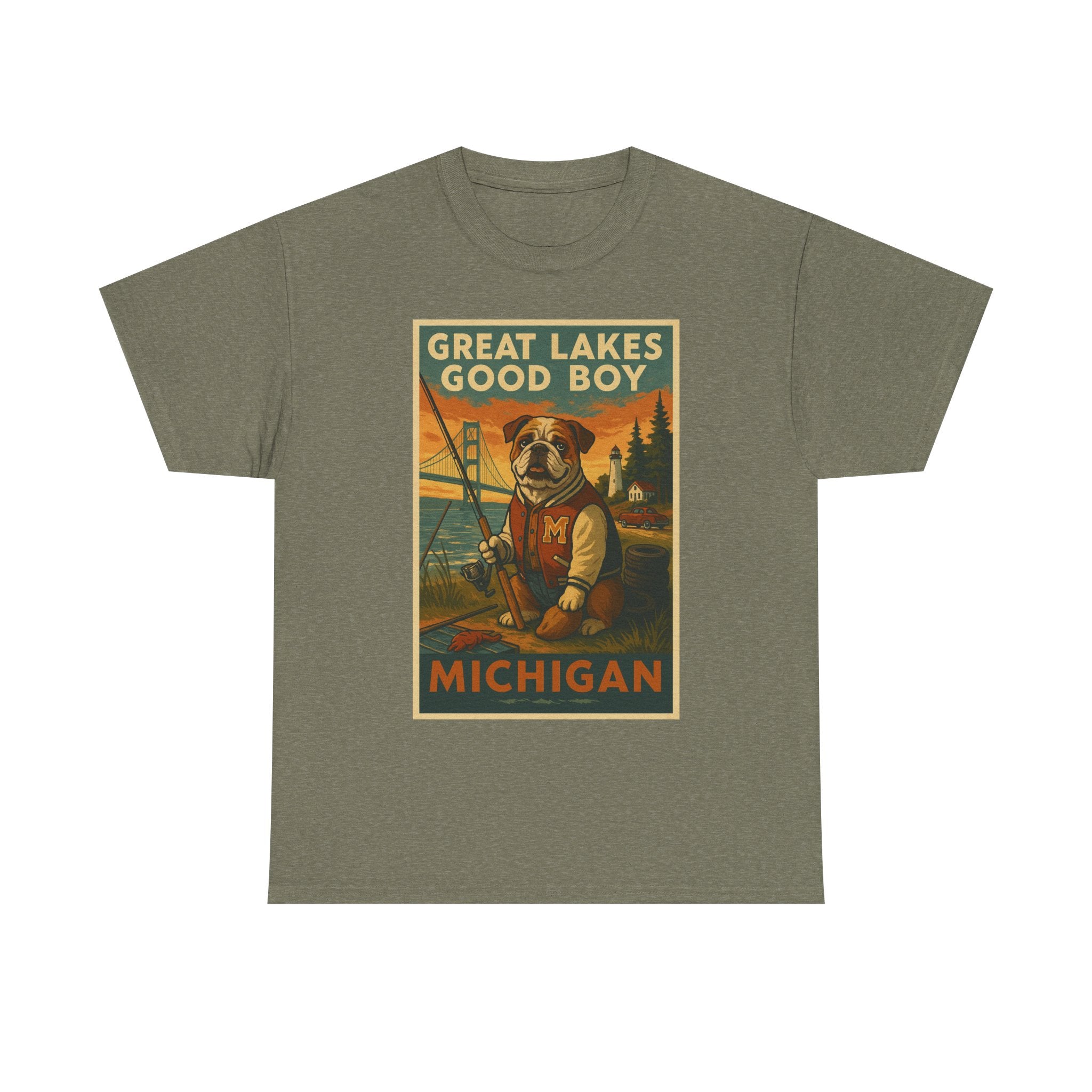 Vintage Dog Lover Tee, Great Lakes Fishing Shirt, Michigan Gift for Pet Owners, Unisex Cotton Tee, Outdoor Adventure Top