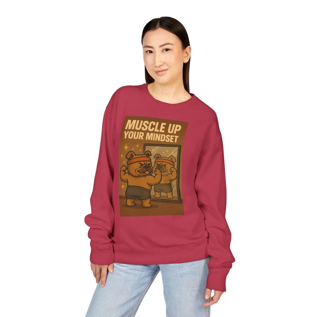 Bulldog Motivational Sweatshirt - Muscle Up Your Mindset, Cozy Fashion, Gift for Fitness Enthusiasts, Casual Wear, Unisex