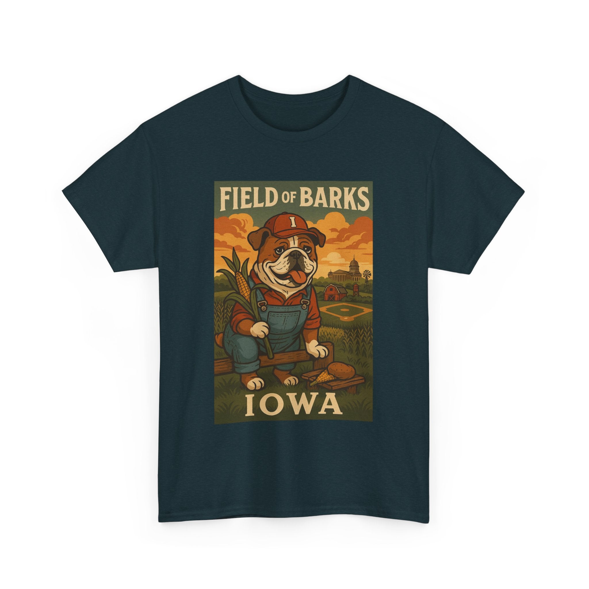 IOWA Field of Barks Unisex Heavy Cotton Tee Cute Dog Baseball Shirt