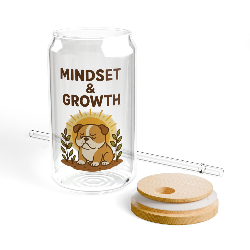 Mindset & Growth 16oz Sipper Glass - Cute Corgi Motivational Tumbler with Straw