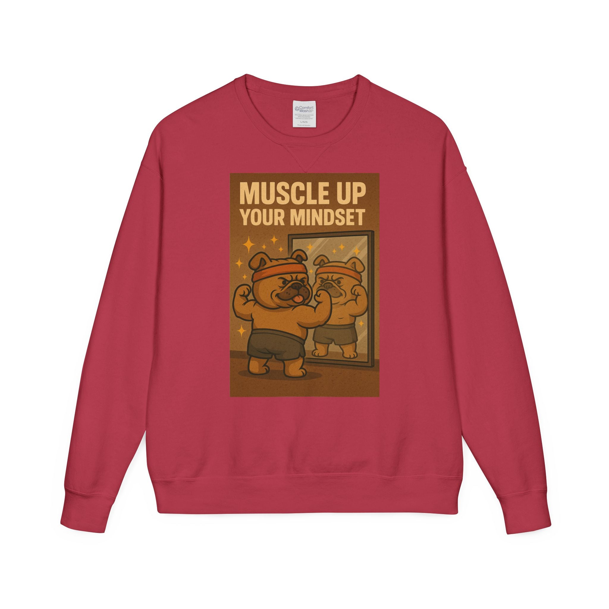 Bulldog Motivational Sweatshirt - Muscle Up Your Mindset, Cozy Fashion, Gift for Fitness Enthusiasts, Casual Wear, Unisex
