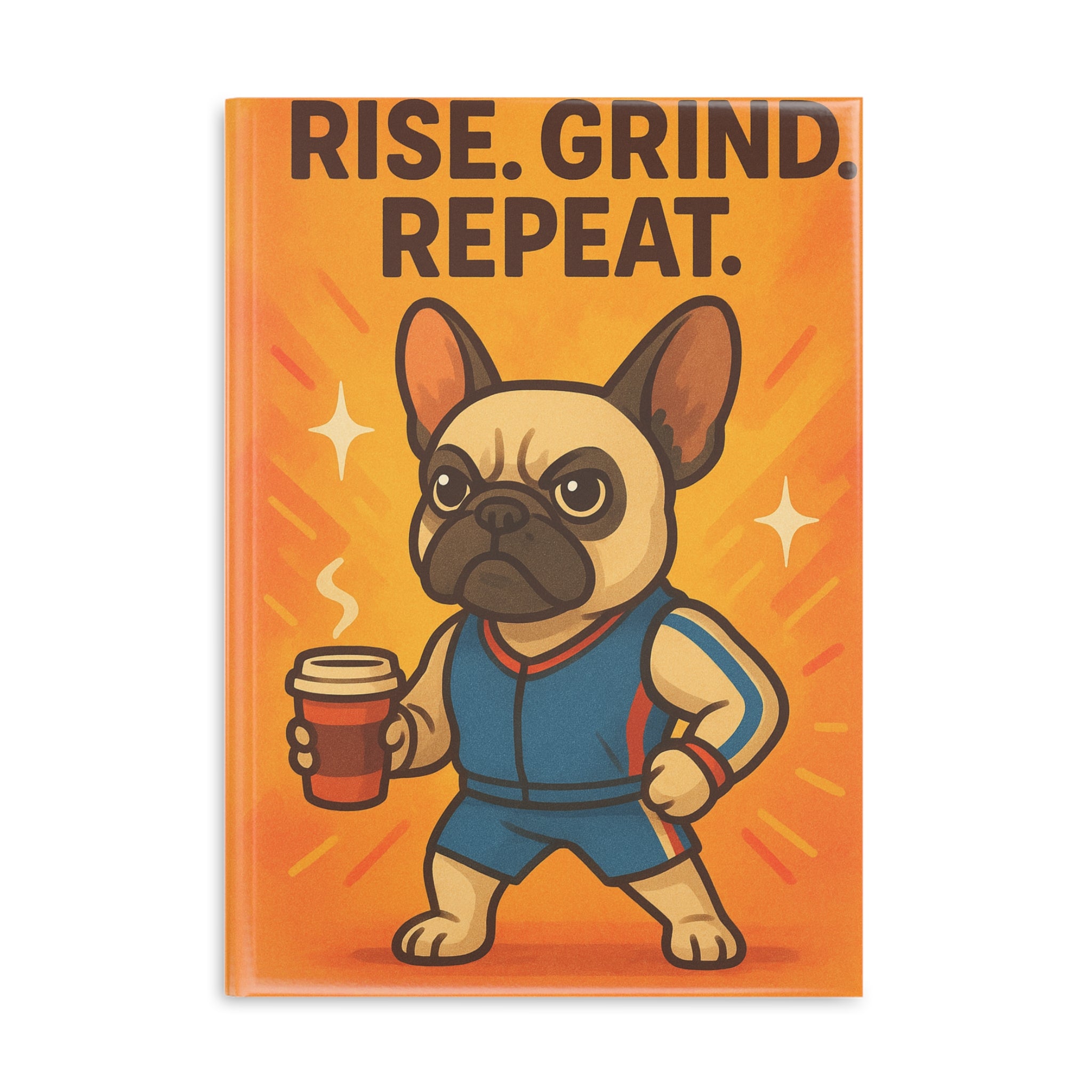 Fitness Motivational Hardcover Notebook with Puffy Covers, Cute French Bulldog, Workout Journal, Rise Grind Repeat